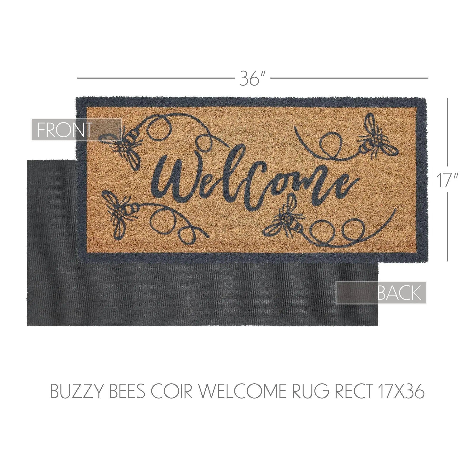 Cozy farmhouse welcome doormat with buzzy bees design, 17x36 inches, natural coir rug for front door decor