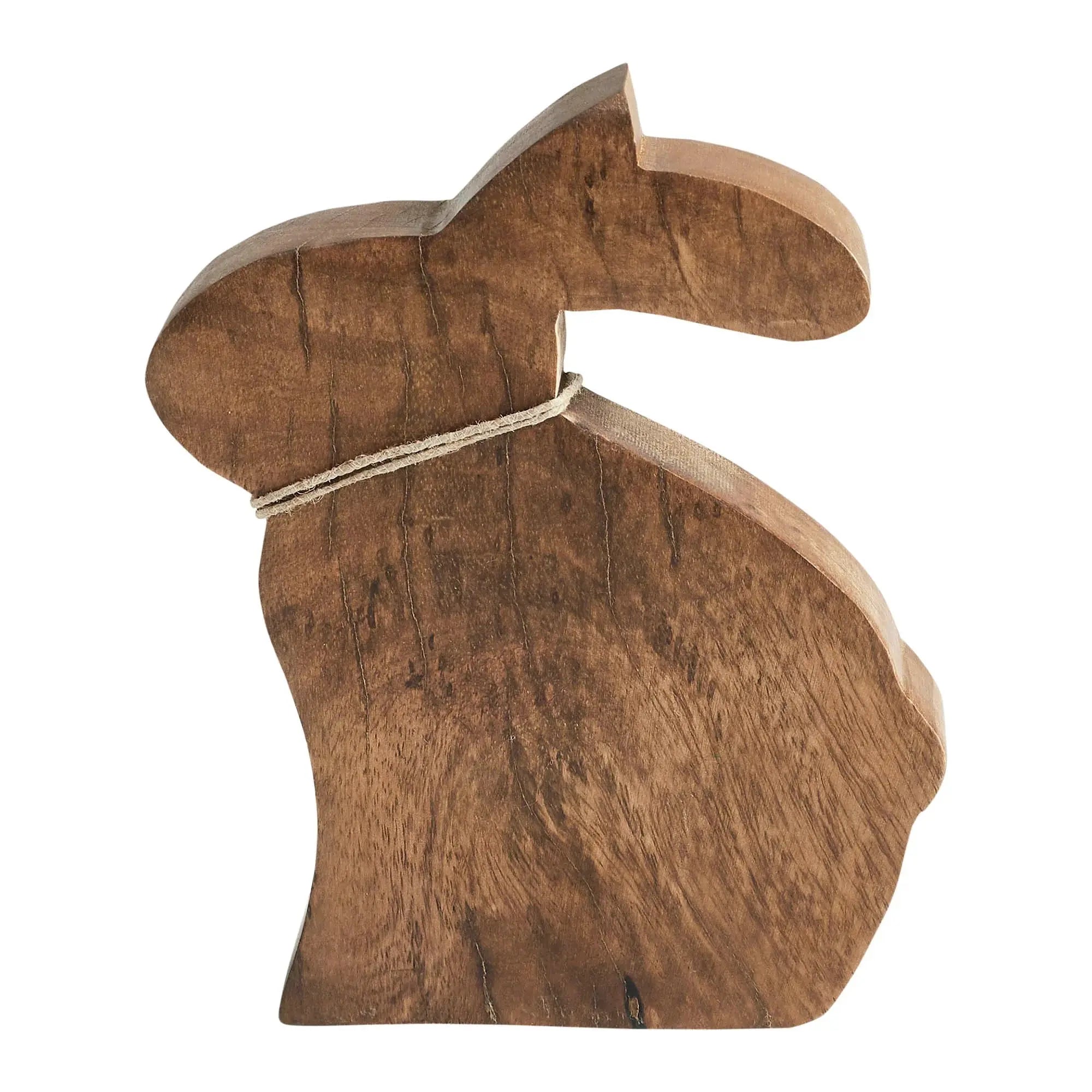 Rustic wooden bunny figurine with twine accent, perfect for farmhouse Easter decor