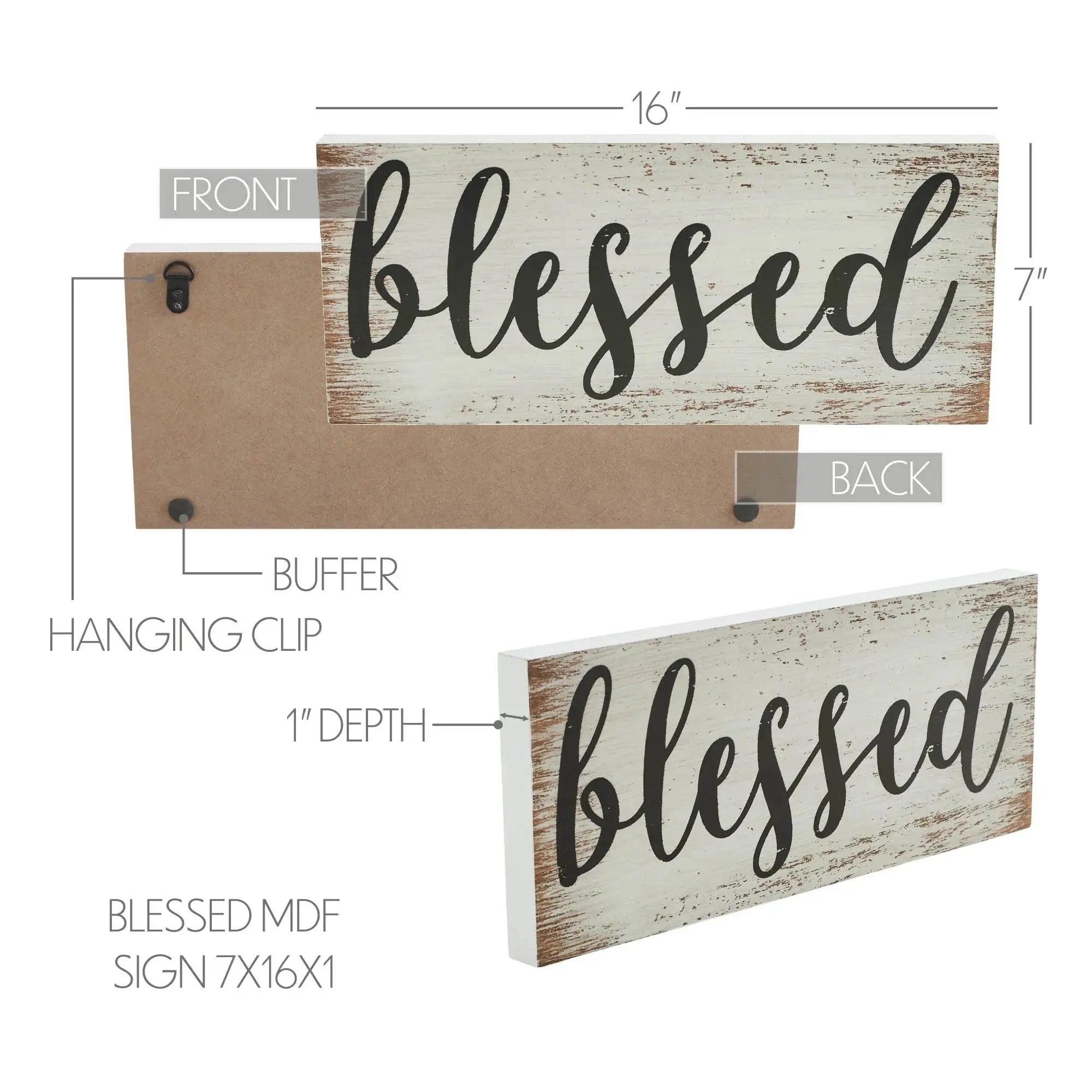 Blessed farmhouse wooden sign with distressed white finish, 16x7 inches, for cozy cottage wall decor