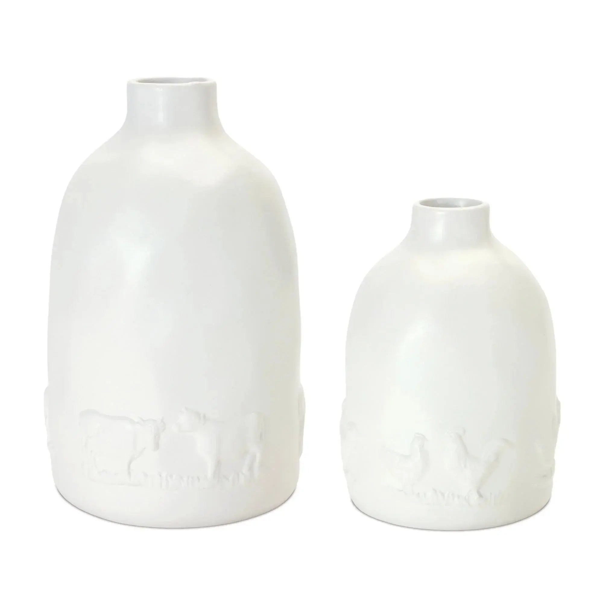 Two white ceramic vases on a white background