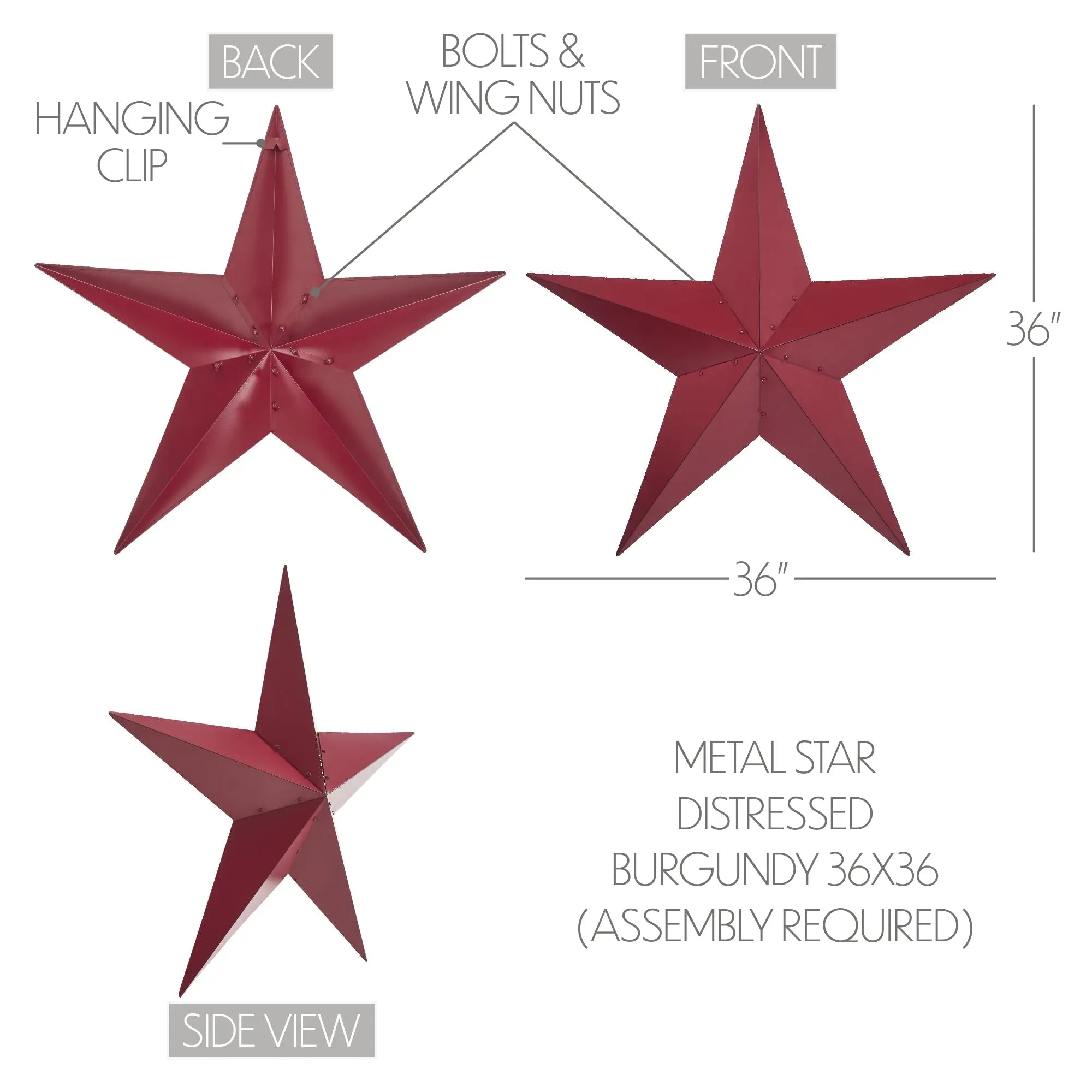 Metal Star Burgundy Distressed Wall Decor 36x36 VHC