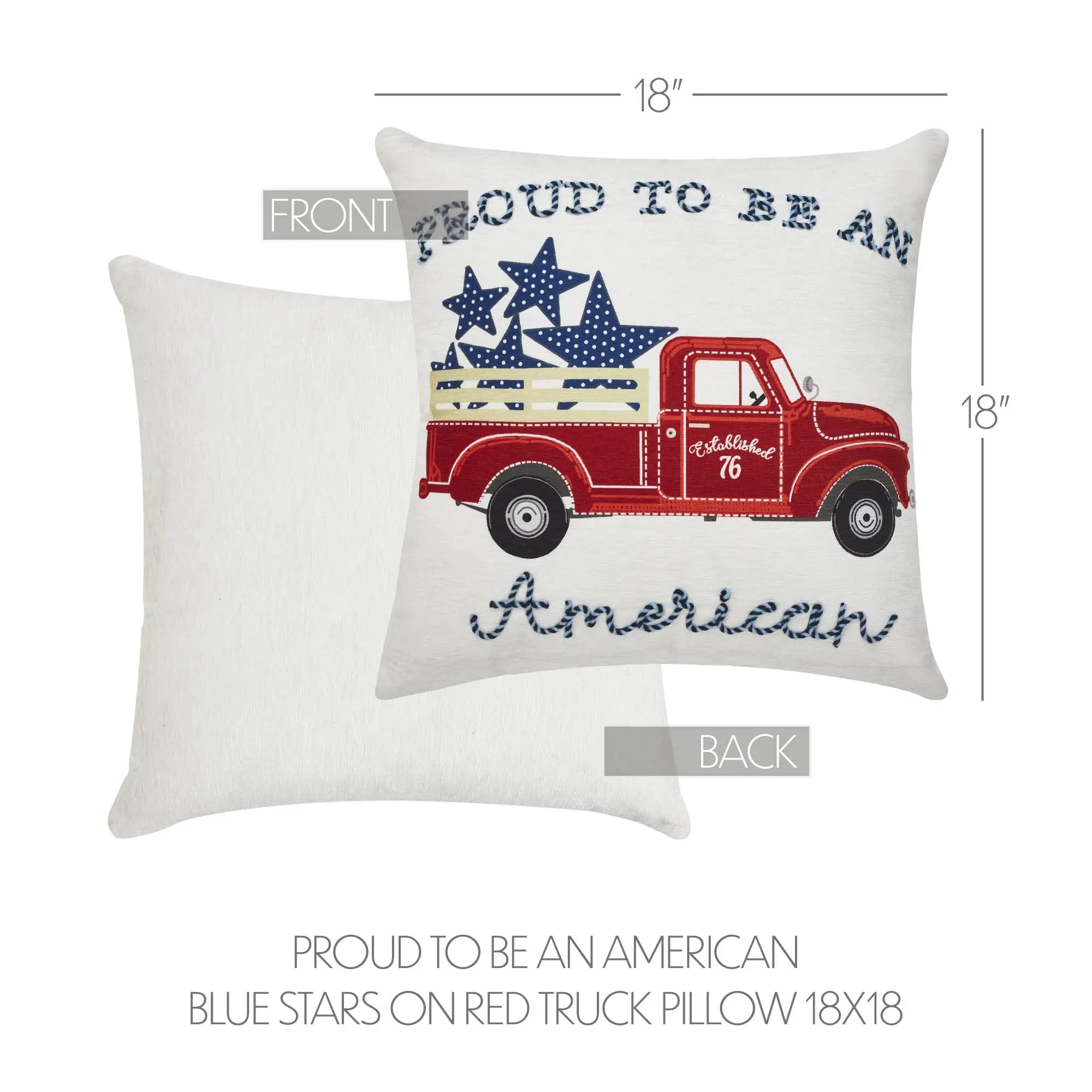 Proud To Be an American Blue Stars on Red Truck Pillow
