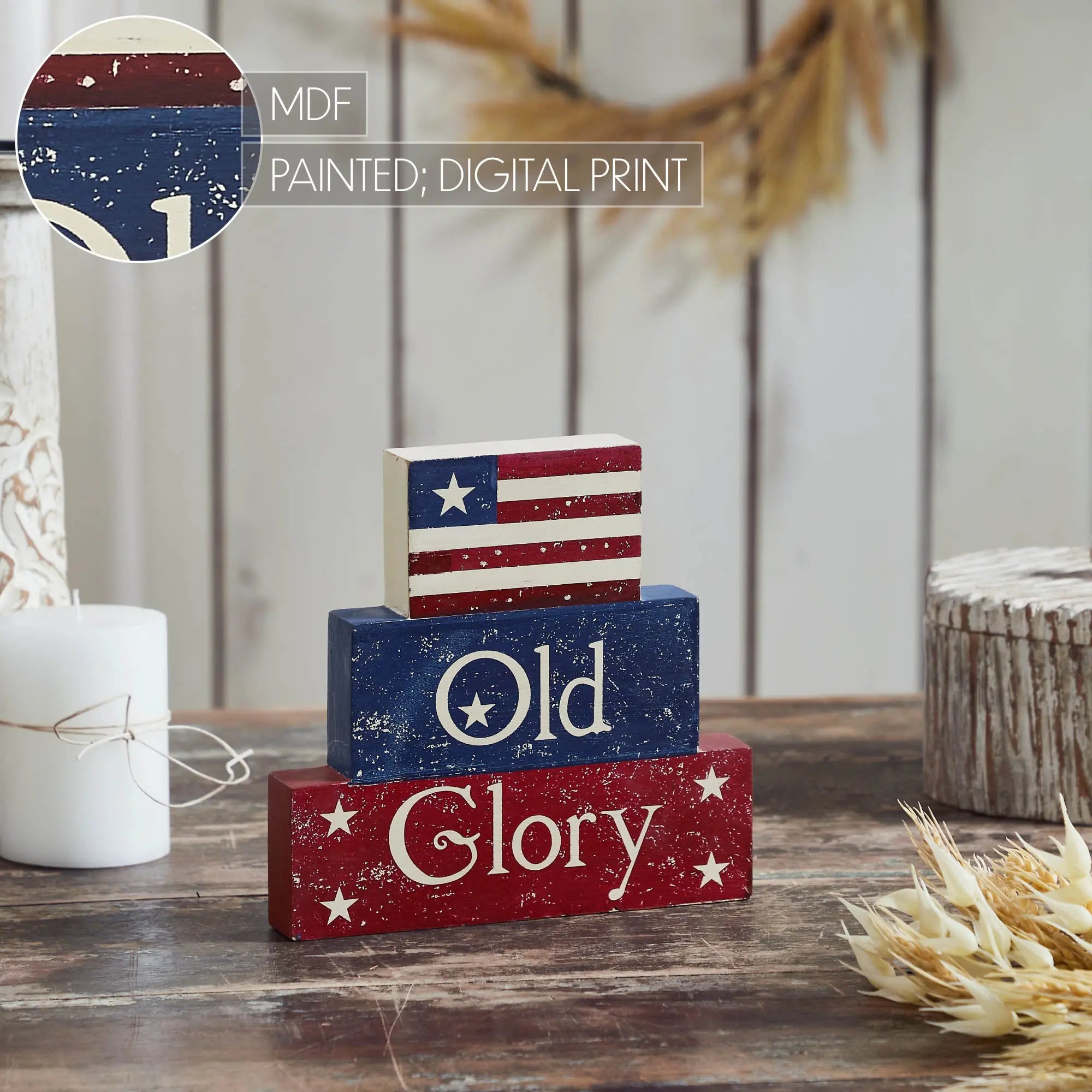 Vintage Old Glory MDF Block Sign 7.5x8 VHC