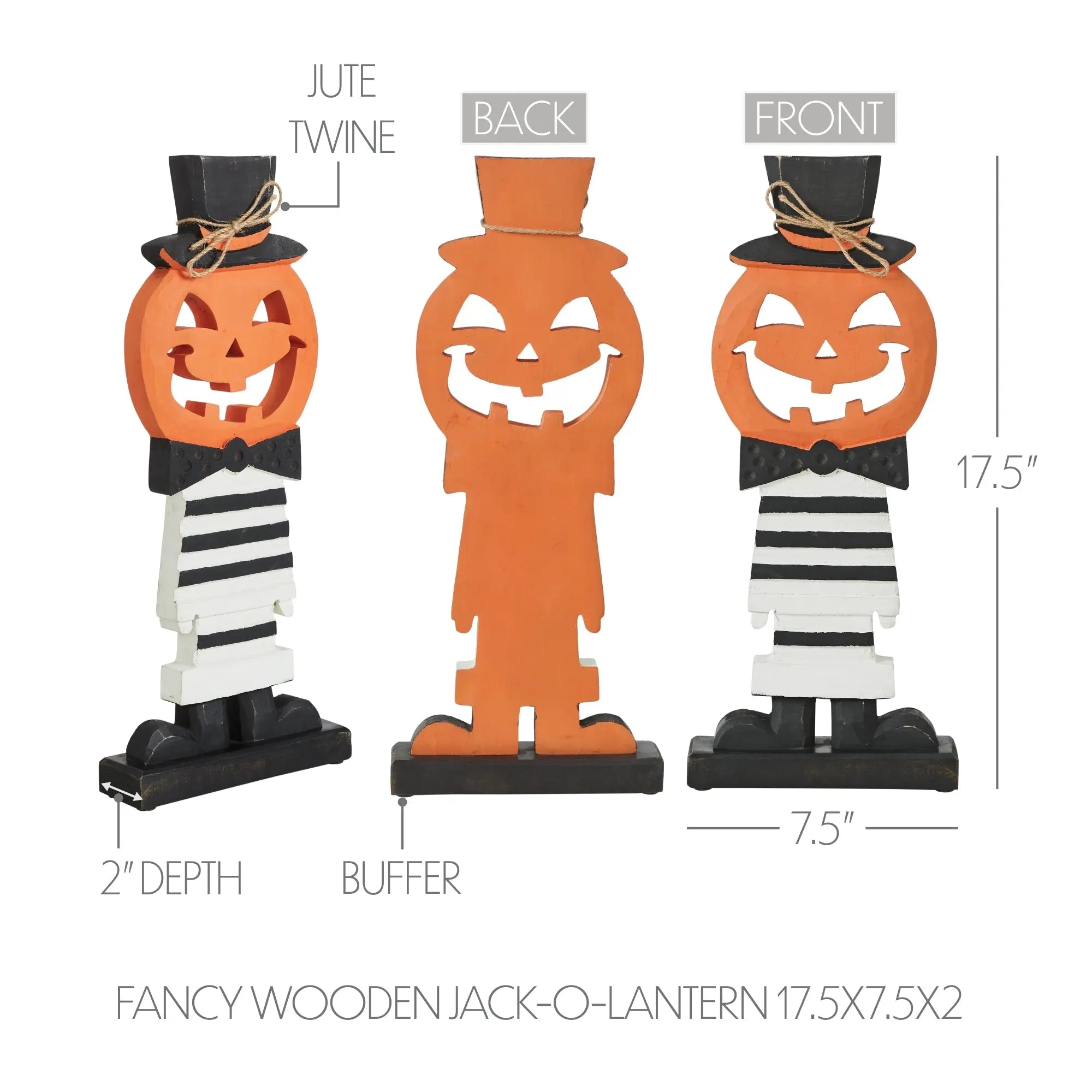 Fancy Wooden Jack-O'-Lantern Decor – 17.5"