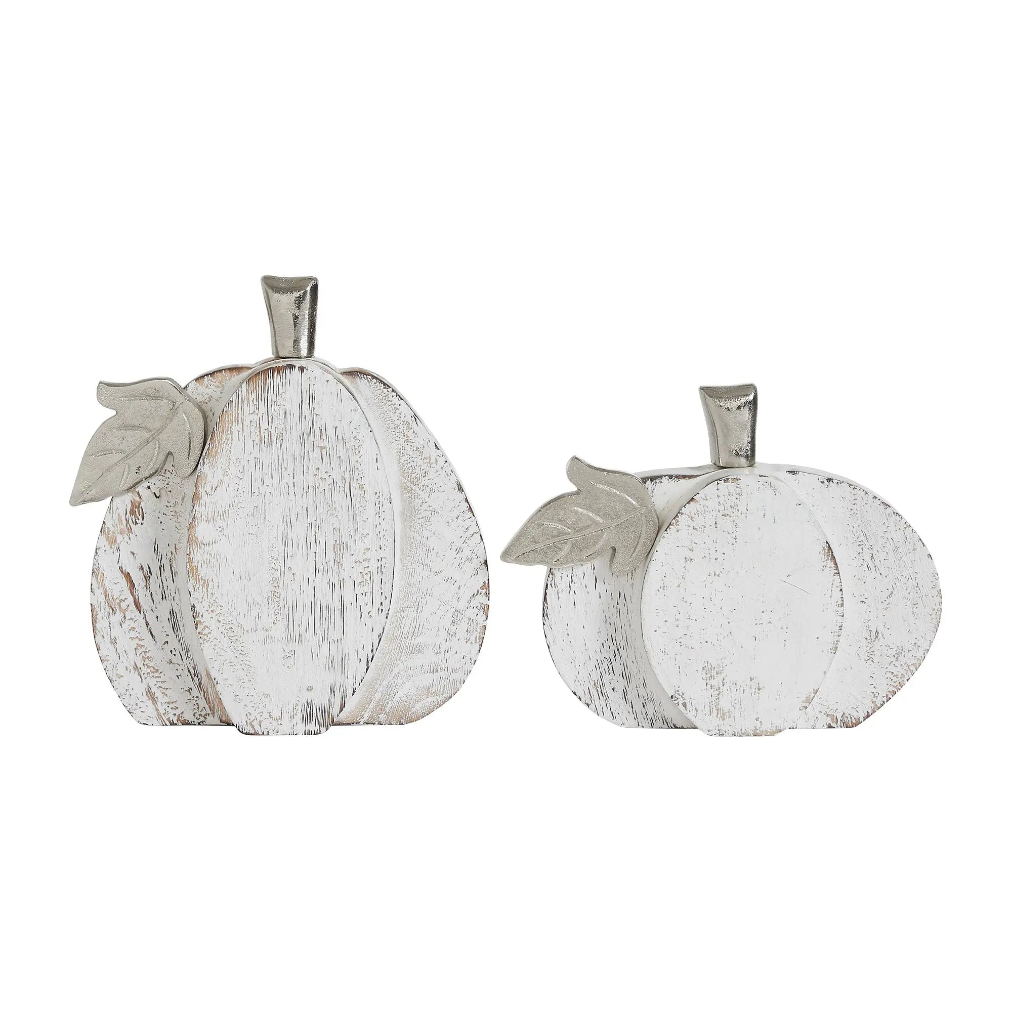 Farmhouse White Wash Wooden Pumpkin Set – Set of 2