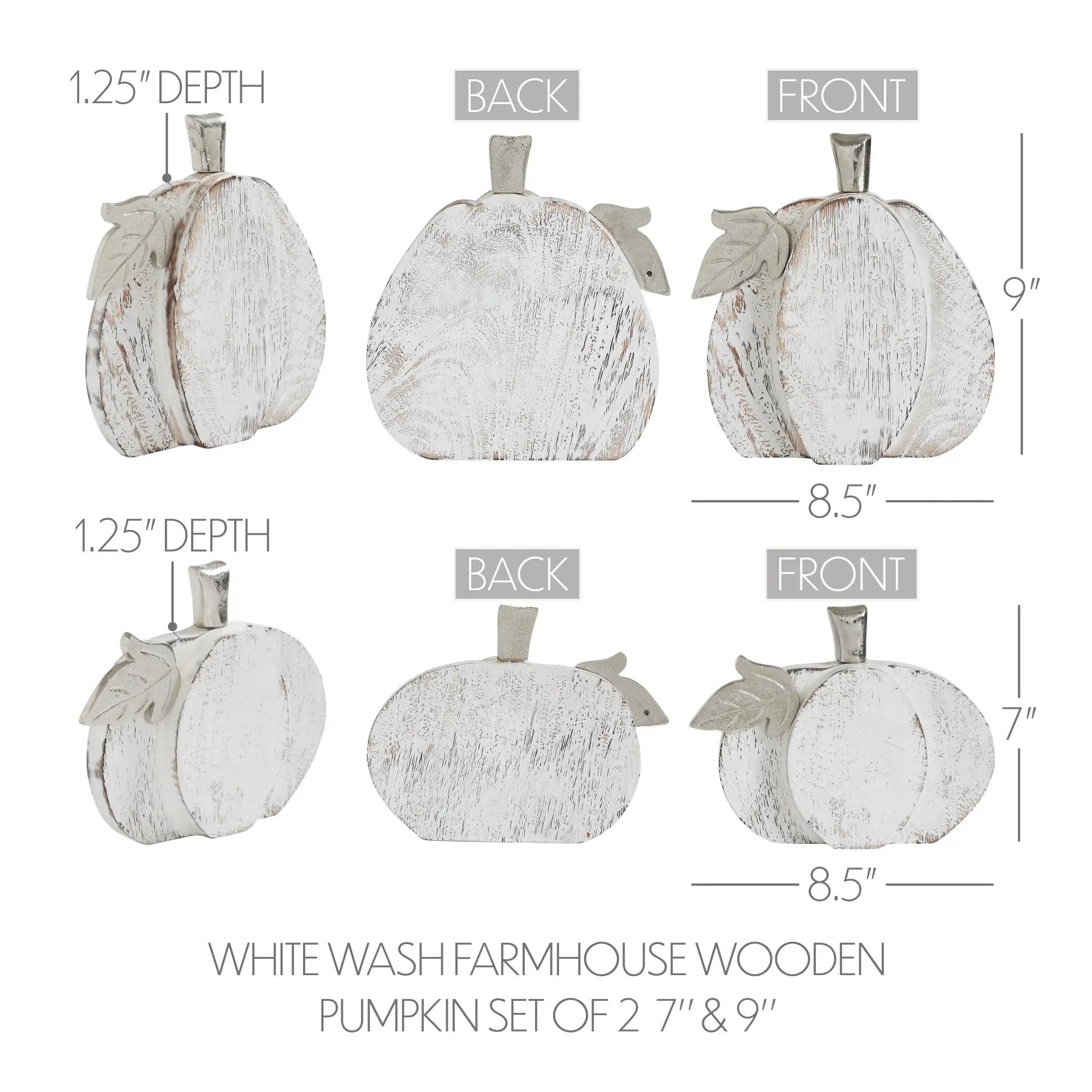Farmhouse White Wash Wooden Pumpkin Set – Set of 2
