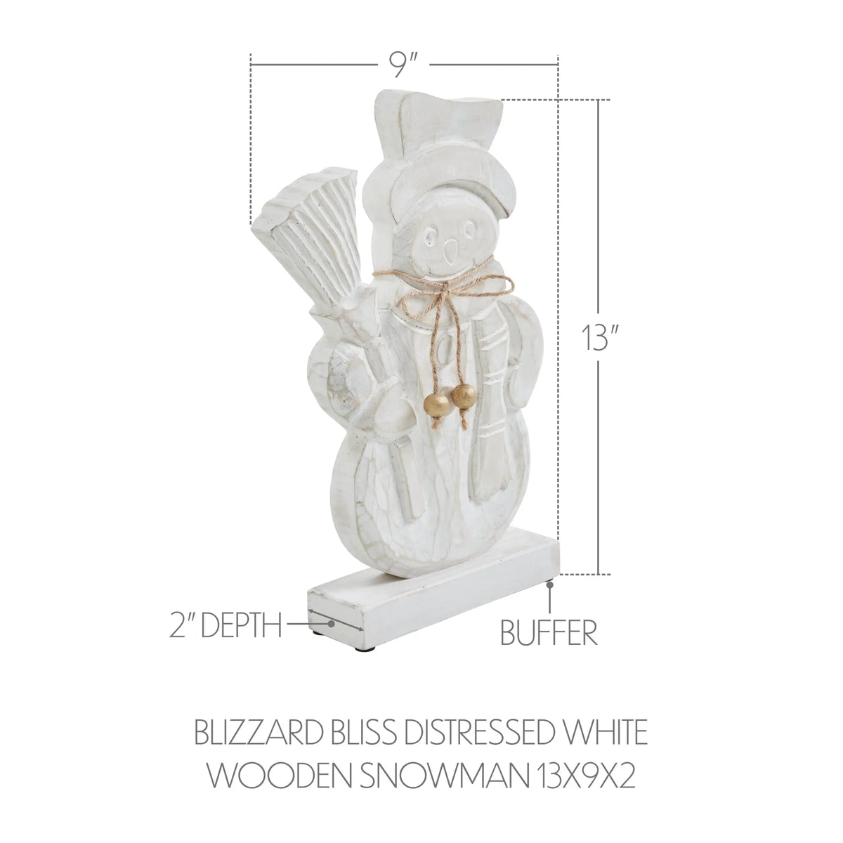 Blizzard Bliss Distressed White Wooden Snowman – 13 Inch