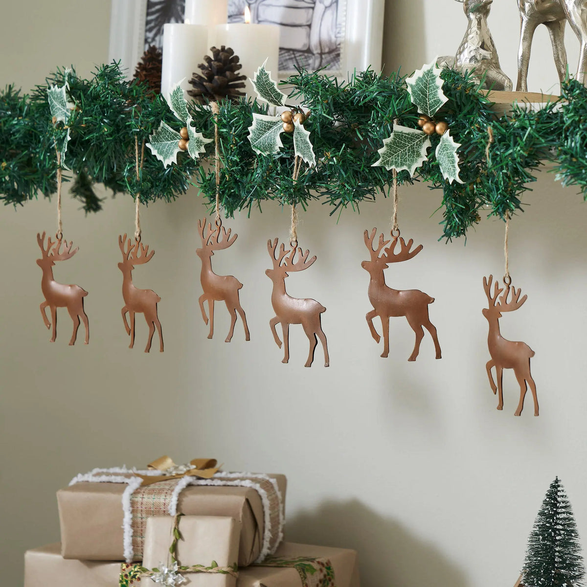 Rust Reindeer Metal Ornament Set of 6 - 5 inch