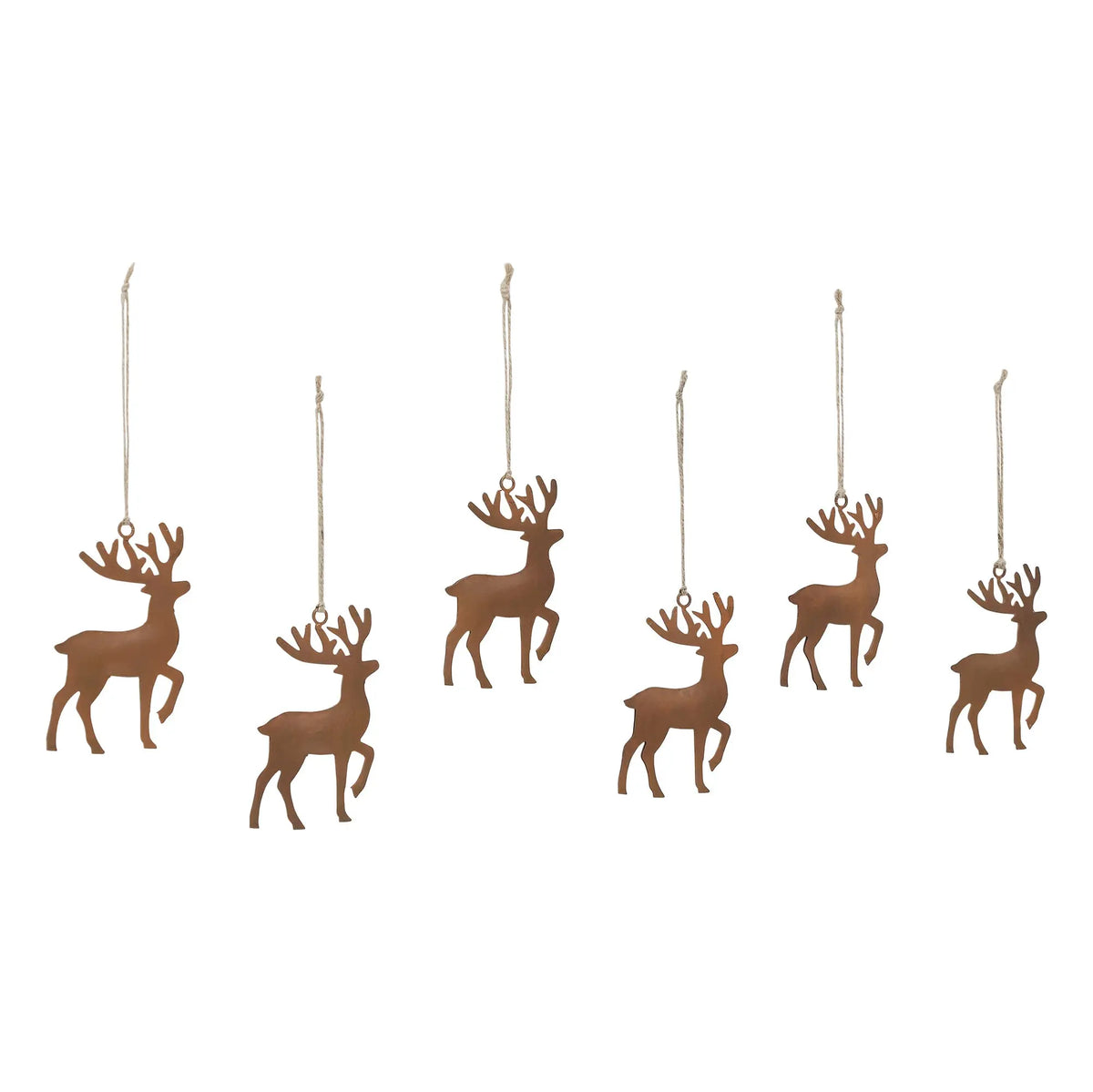 Rust Reindeer Metal Ornament Set of 6 - 5 inch