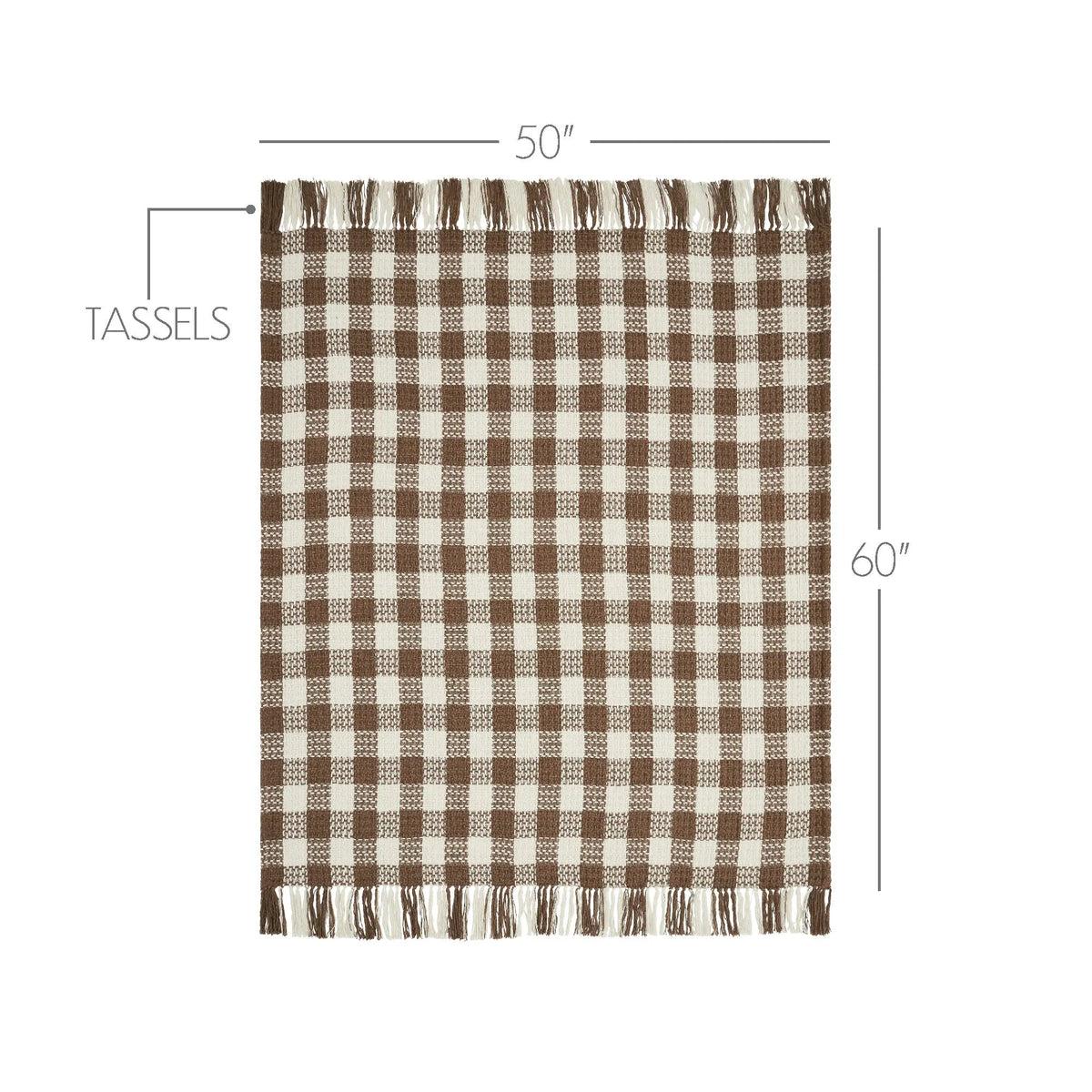 Cocoa Brown Woven Check Throw Blanket with Fringe – 50x60