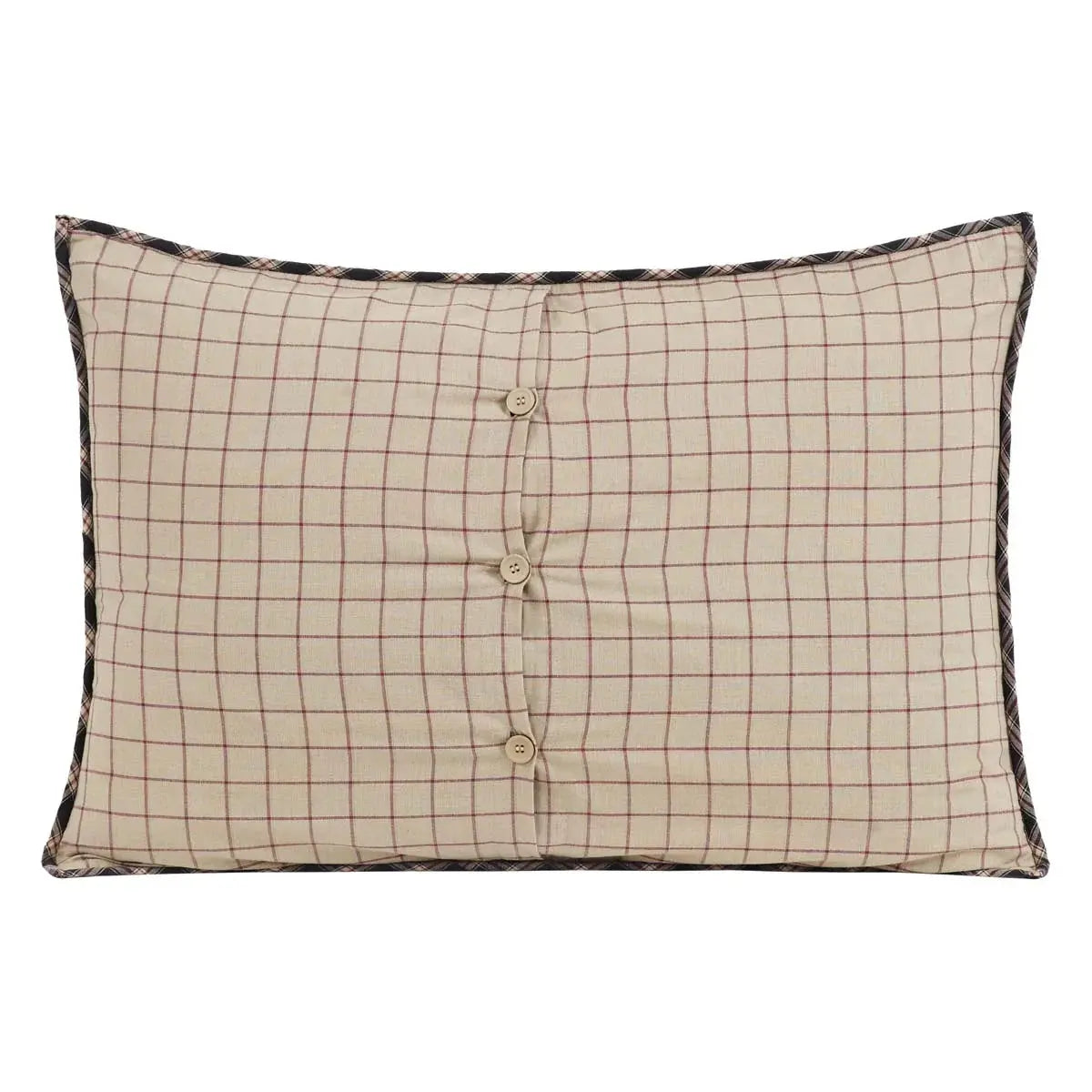 Cream plaid pillow with button closure, farmhouse decor accent for cozy cottage style living spaces
