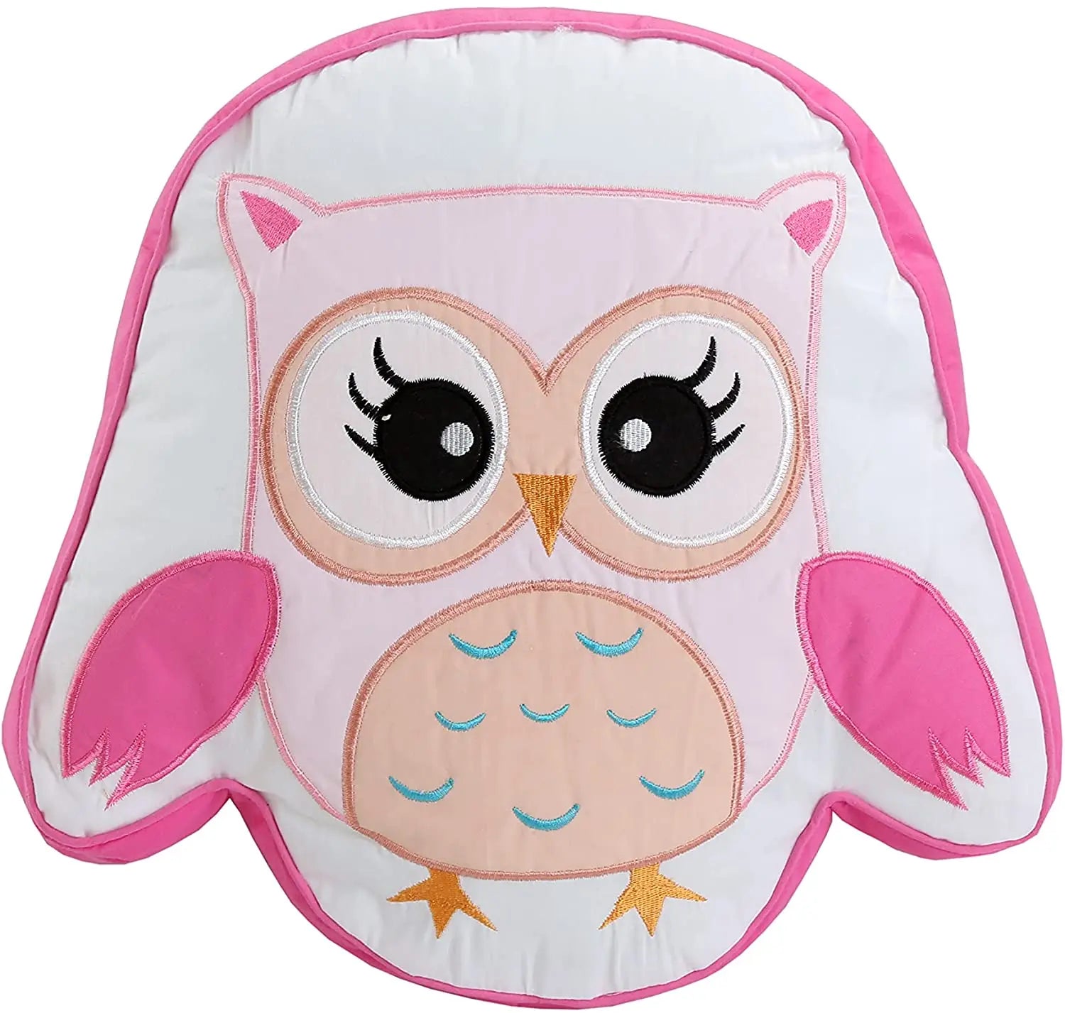 Pillow Home Sweet pink owl print reversible quilt bedding set with colorful striped design and coordinating decorative pillows for a girl's bedroom.