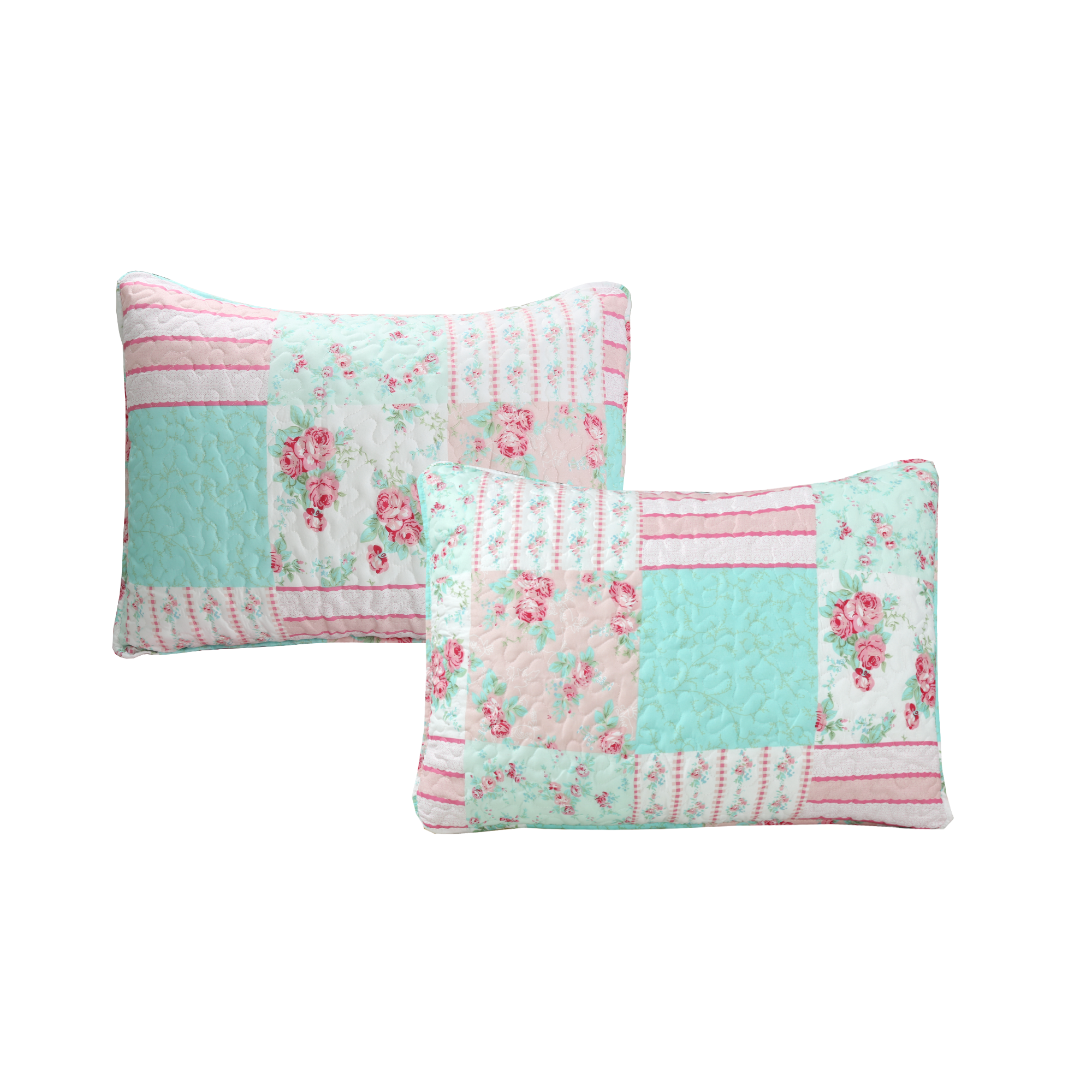 Tiffany Pink Blossom floral patchwork reversible pillow shams