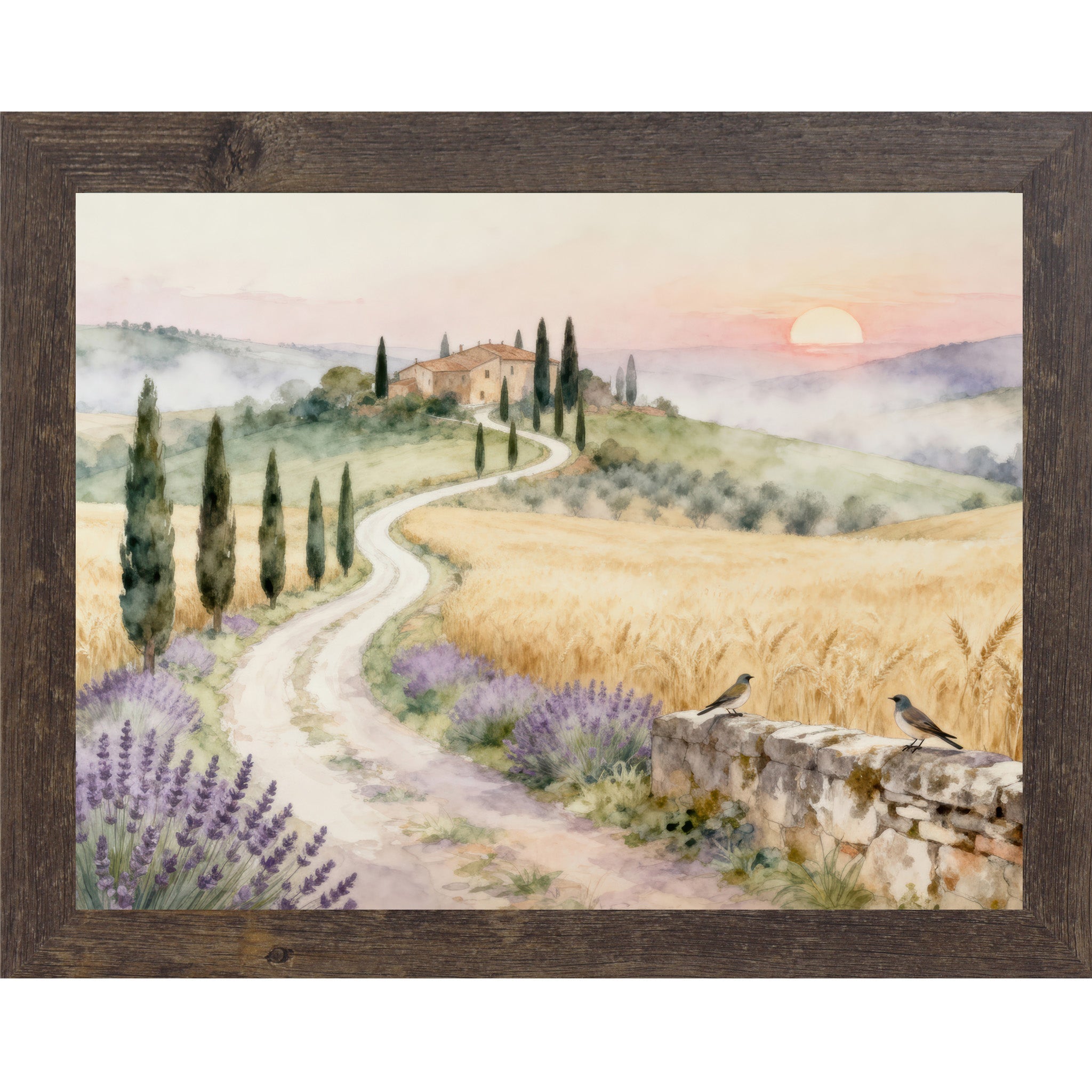 Tuscan Road to the Villa Wall Art – Italian Countryside Watercolor