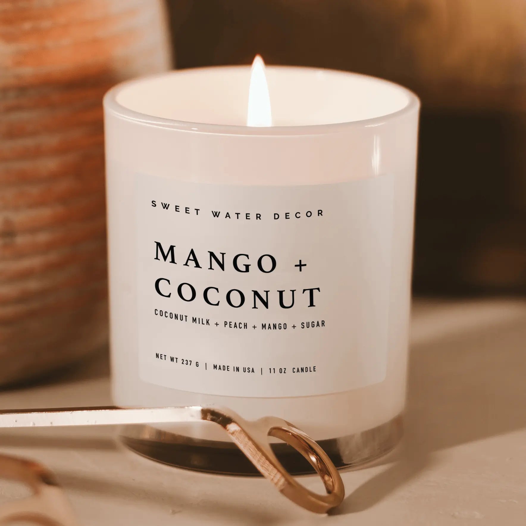 Mango and Coconut Soy Candle - White Jar - 11 oz Sweet Water Decor