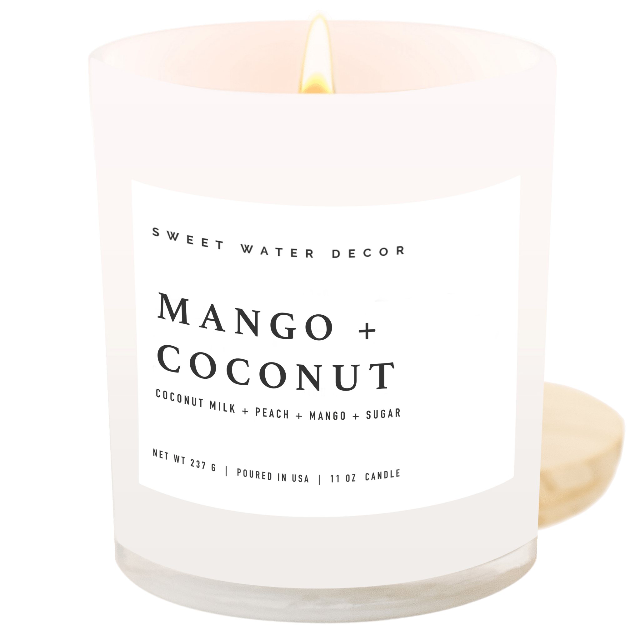 Mango and Coconut Soy Candle - White Jar - 11 oz Sweet Water Decor