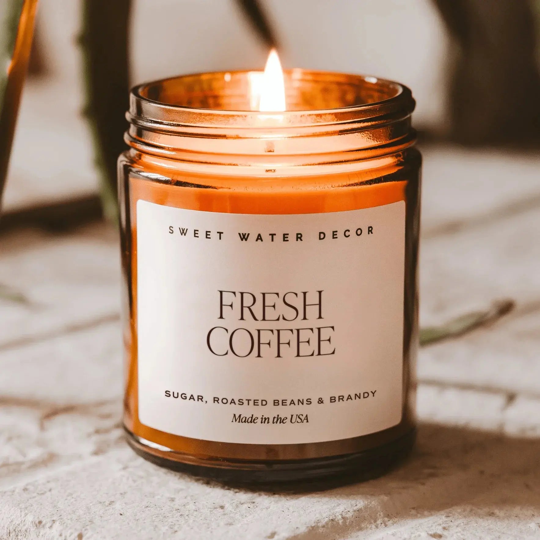 Fresh Coffee scented candle in amber jar, cozy farmhouse decor, made in USA, warm ambiance