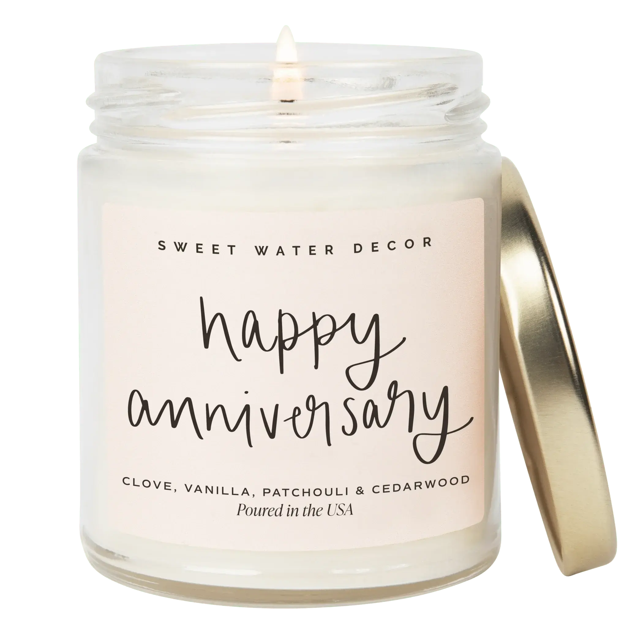 Happy Anniversary candle with clove vanilla patchouli cedarwood scent, cozy home decor gift