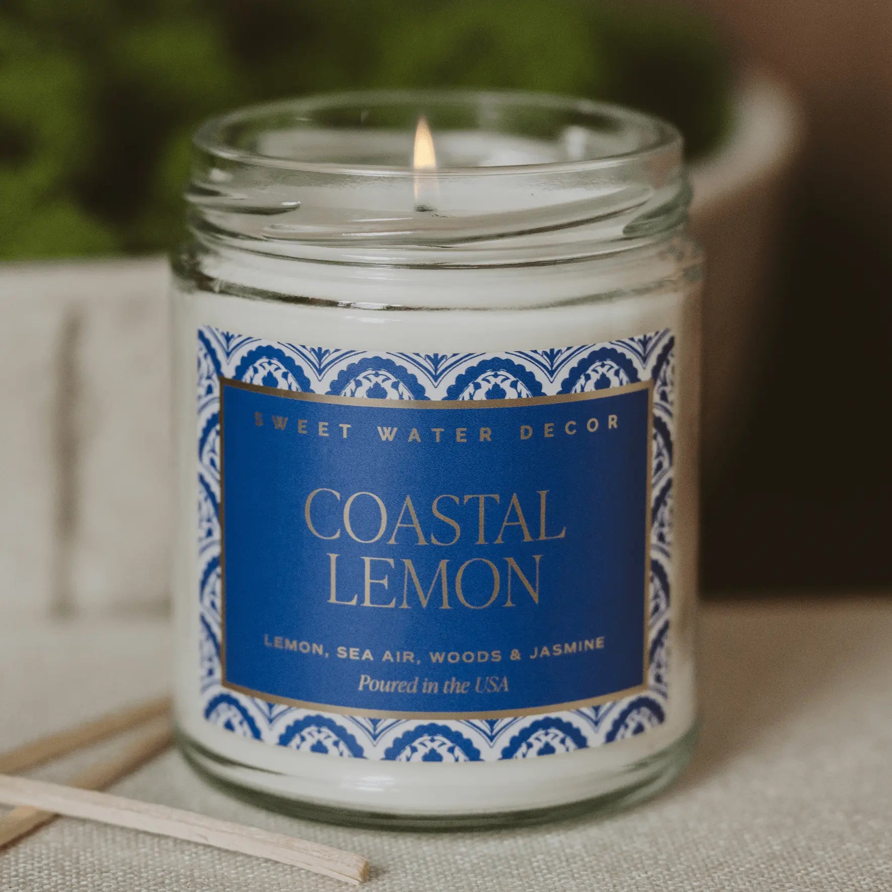 Coastal Lemon Soy Candle - Clear Patterned Jar - 9 oz Sweet Water Decor Coastal Lemon Soy Candle - Clear Patterned Jar - 9 oz Sweet Water Decor