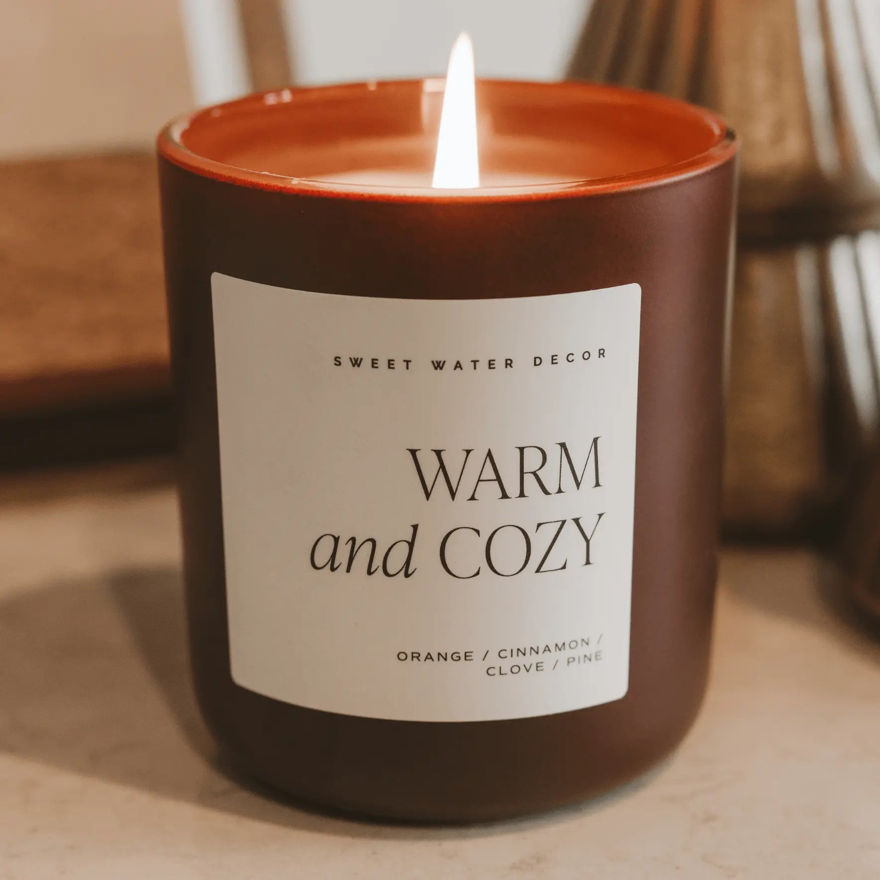 Warm and Cozy Soy Candle - Brown Matte Jar - 15 oz Sweet Water Decor Warm and Cozy Soy Candle - Brown Matte Jar - 15 oz Sweet Water Decor