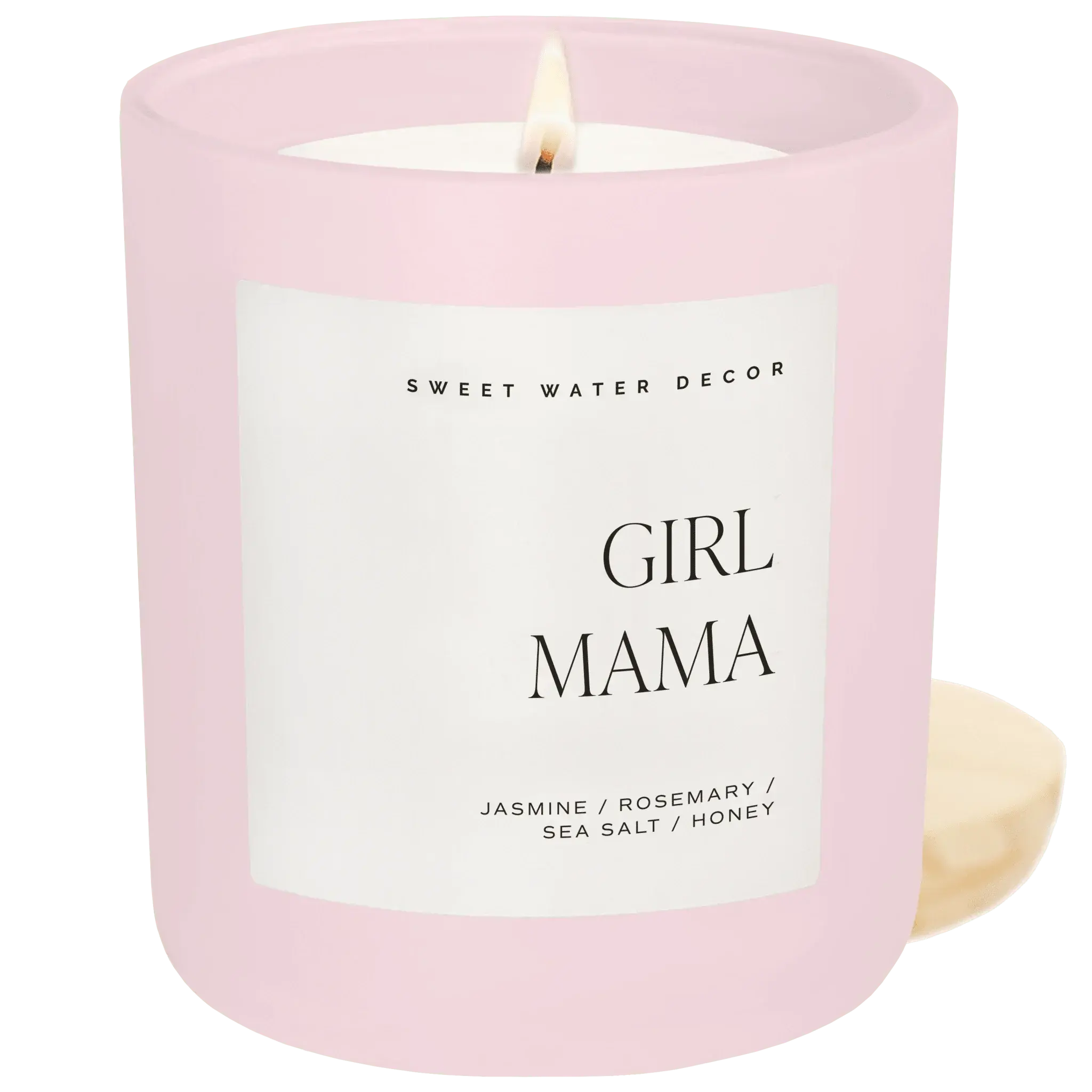 Pink 'Girl Mama' scented candle with jasmine, rosemary, sea salt & honey notes, cozy home decor