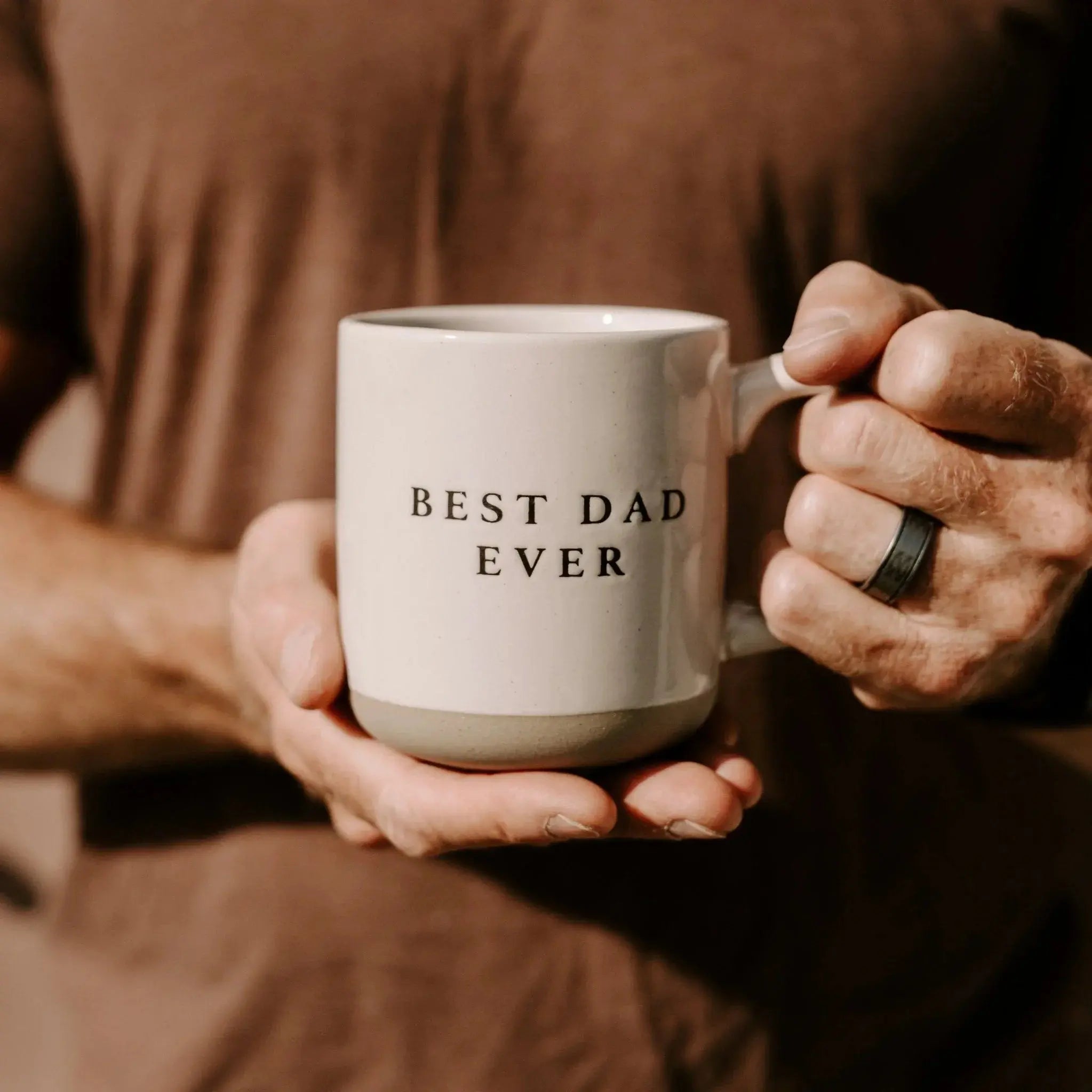 Best Dad Ever ceramic mug, cozy farmhouse-style coffee cup gift for fathers