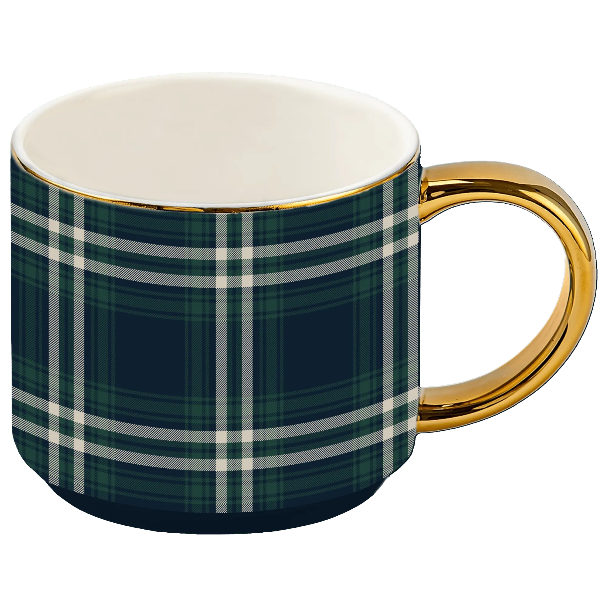Navy Plaid 14 oz Gold Handle Coffee Mug Sweet Water Decor Navy Plaid 14 oz Gold Handle Coffee Mug Sweet Water Decor