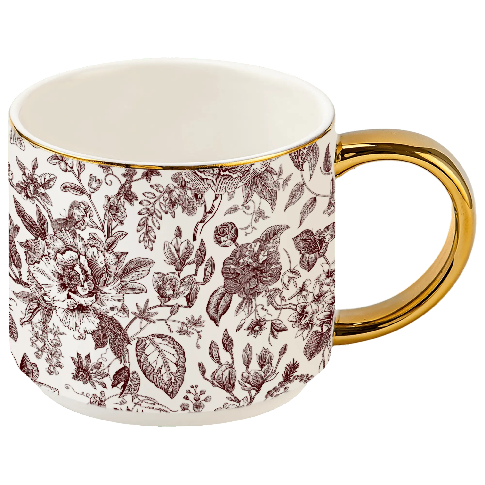 Brown Delft 14 oz Gold Handle Coffee Mug