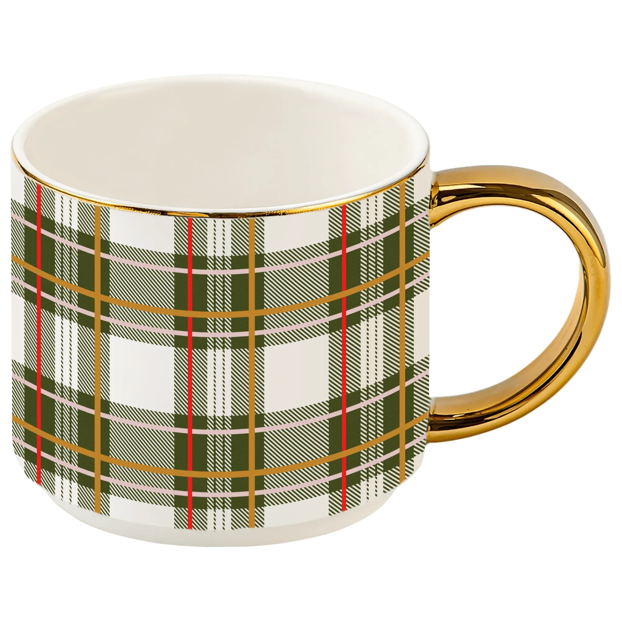 Green Plaid 14 oz Gold Handle Coffee Mug Sweet Water Decor Green Plaid 14 oz Gold Handle Coffee Mug Sweet Water Decor