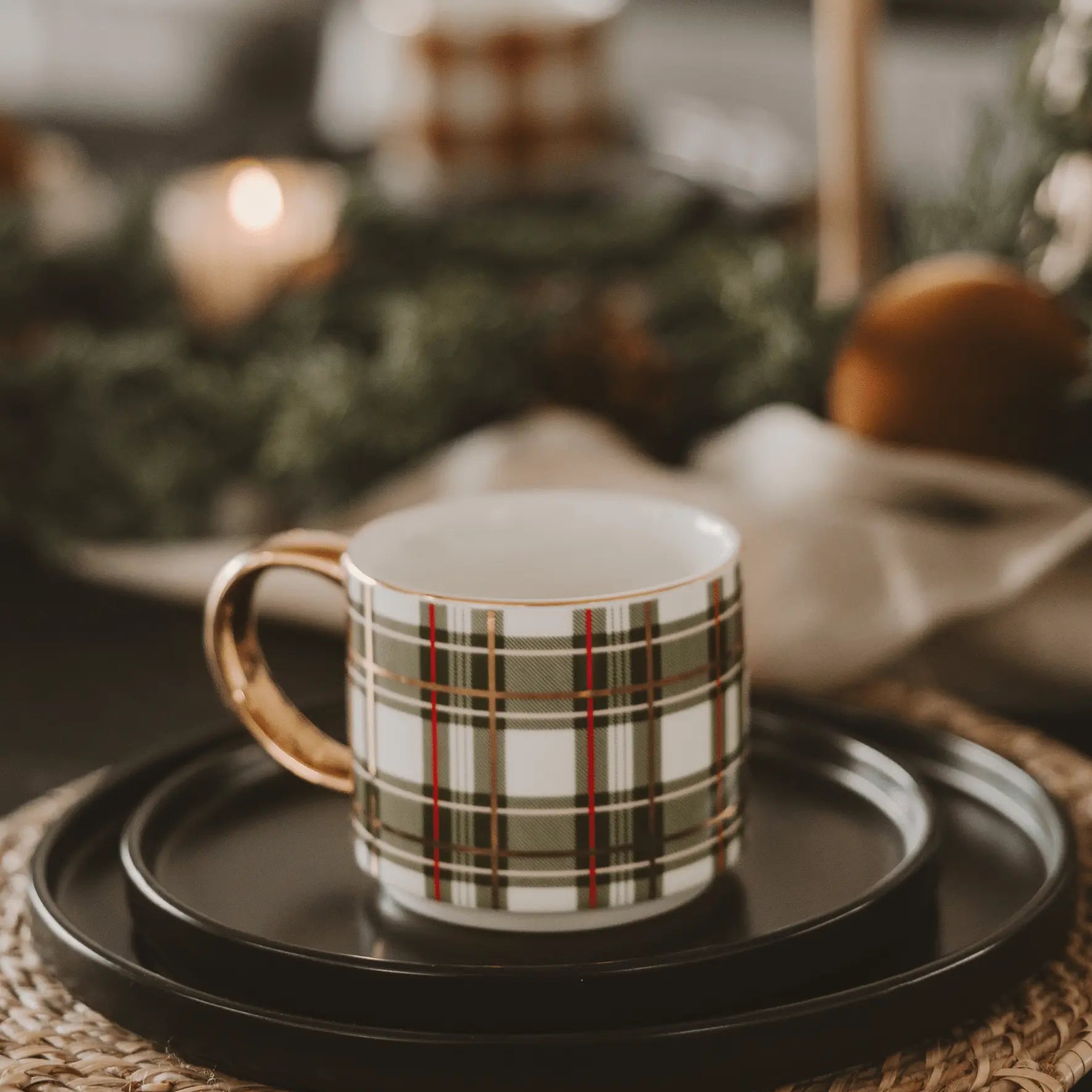 Green Plaid 14 oz Gold Handle Coffee Mug Sweet Water Decor Green Plaid 14 oz Gold Handle Coffee Mug Sweet Water Decor