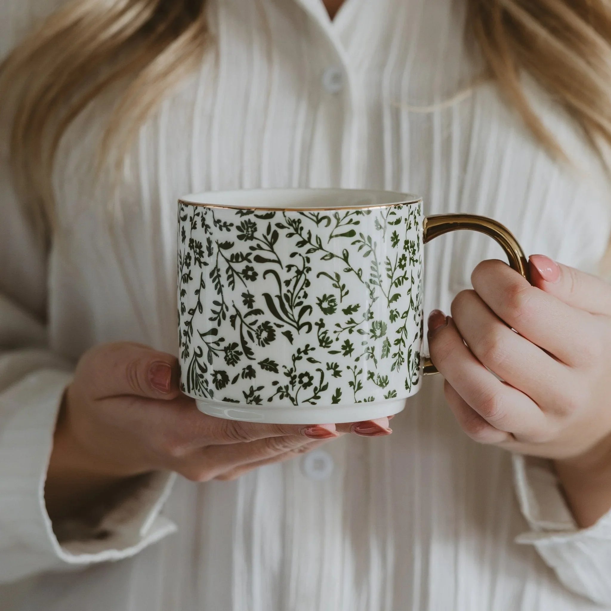 Green Ditsy Floral 14 oz Coffee Mug