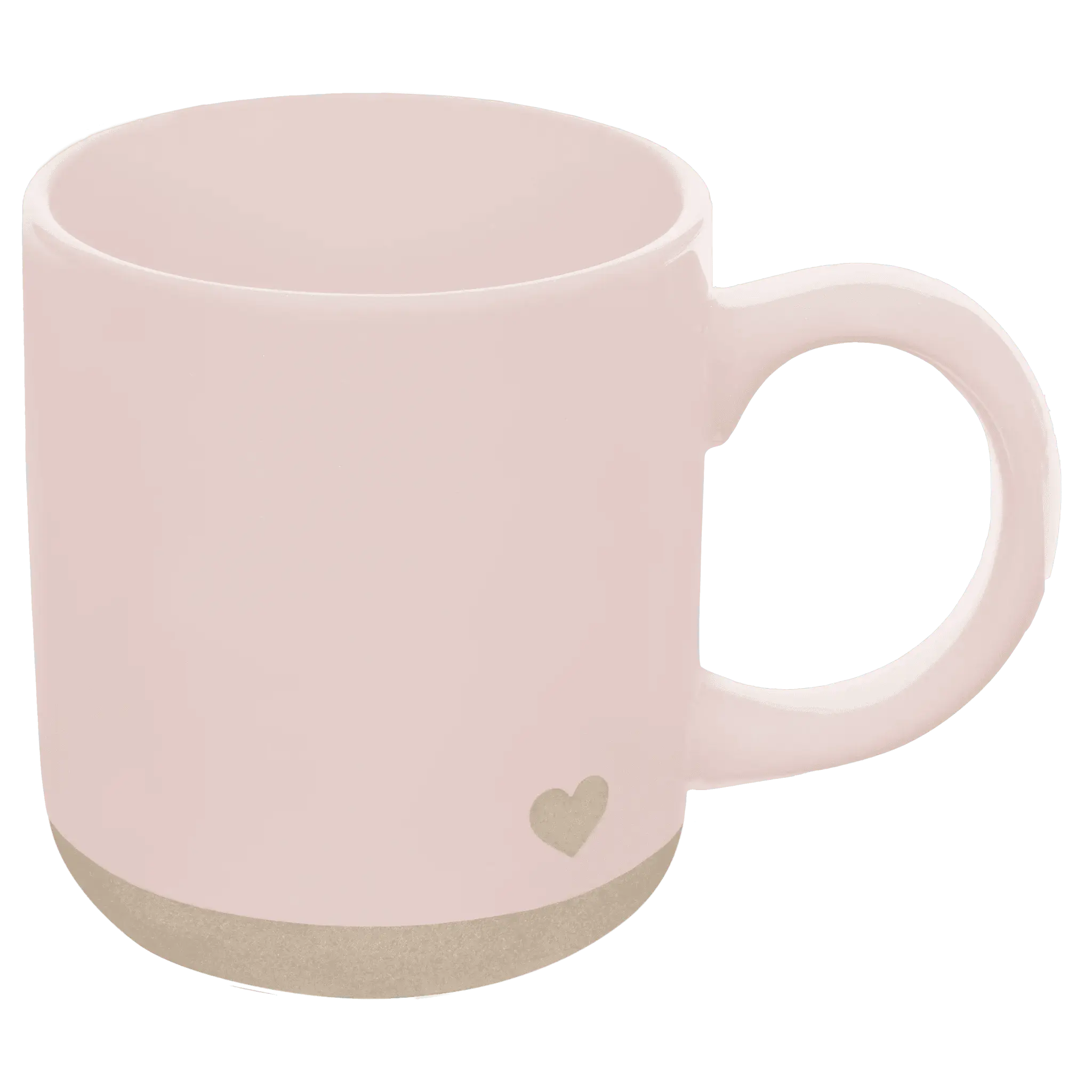 Blush pink ceramic mug with gold heart detail, cozy farmhouse style home decor