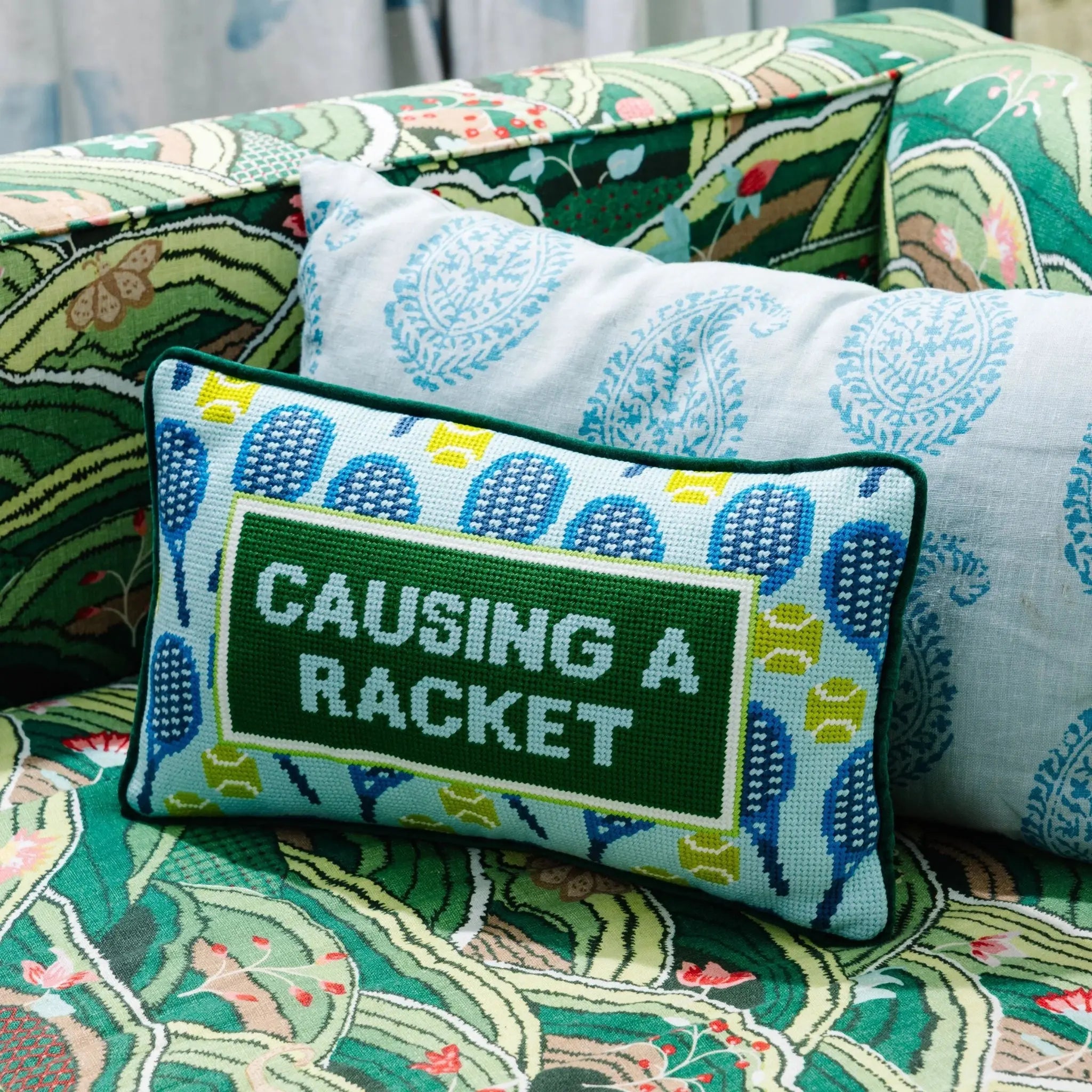 Causing A Racket Needlepoint Pillow Furbish Studio