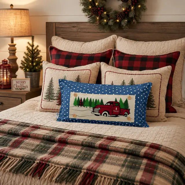 PANEL ONLY: RECTANGLE Holiday Panel: Winter, Trees, Father's Day Dad Vintage; Christmas Red Buffalo PLAID TREE TRUCK PillowPanels.com PANEL ONLY: RECTANGLE Holiday Panel: Winter, Trees, Father's Day Dad Vintage; Christmas Red Buffalo PLAID TREE TRUCK PillowPanels.com