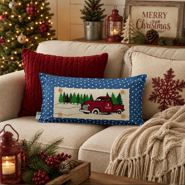 PANEL ONLY: RECTANGLE Holiday Panel: Winter, Trees, Father's Day Dad Vintage; Christmas Red Buffalo PLAID TREE TRUCK PillowPanels.com PANEL ONLY: RECTANGLE Holiday Panel: Winter, Trees, Father's Day Dad Vintage; Christmas Red Buffalo PLAID TREE TRUCK PillowPanels.com
