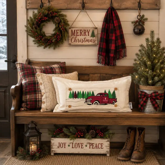 PANEL ONLY: RECTANGLE Holiday Panel: Winter, Trees, Father's Day Dad Vintage; Christmas Red Buffalo PLAID TREE TRUCK PillowPanels.com PANEL ONLY: RECTANGLE Holiday Panel: Winter, Trees, Father's Day Dad Vintage; Christmas Red Buffalo PLAID TREE TRUCK PillowPanels.com