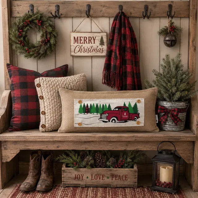 PANEL ONLY: RECTANGLE Holiday Panel: Winter, Trees, Father's Day Dad Vintage; Christmas Red Buffalo PLAID TREE TRUCK PillowPanels.com PANEL ONLY: RECTANGLE Holiday Panel: Winter, Trees, Father's Day Dad Vintage; Christmas Red Buffalo PLAID TREE TRUCK PillowPanels.com