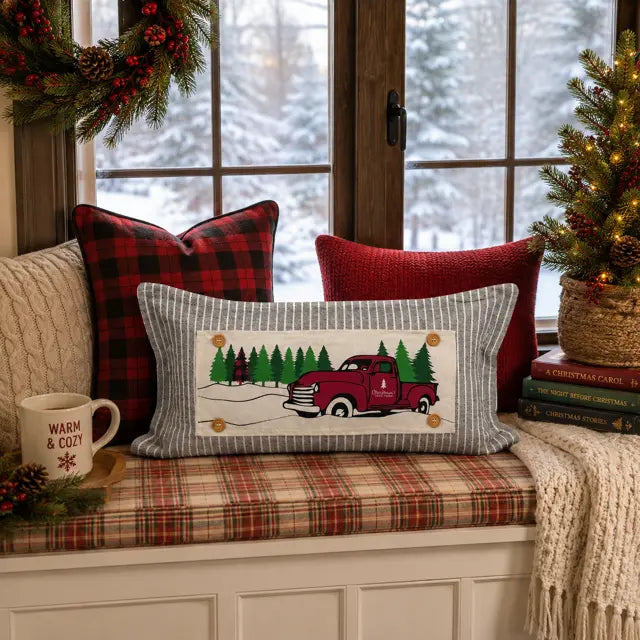 PANEL ONLY: RECTANGLE Holiday Panel: Winter, Trees, Father's Day Dad Vintage; Christmas Red Buffalo PLAID TREE TRUCK PillowPanels.com PANEL ONLY: RECTANGLE Holiday Panel: Winter, Trees, Father's Day Dad Vintage; Christmas Red Buffalo PLAID TREE TRUCK PillowPanels.com
