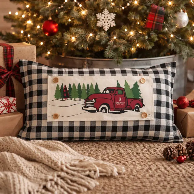 PANEL ONLY: RECTANGLE Holiday Panel: Winter, Trees, Father's Day Dad Vintage; Christmas Red Buffalo PLAID TREE TRUCK PillowPanels.com PANEL ONLY: RECTANGLE Holiday Panel: Winter, Trees, Father's Day Dad Vintage; Christmas Red Buffalo PLAID TREE TRUCK PillowPanels.com