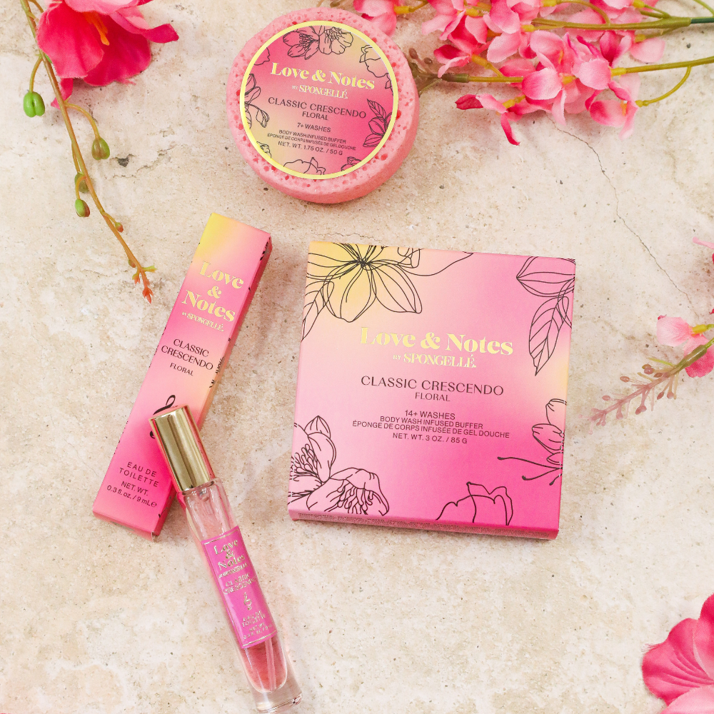 Love & Notes Classic Crescendo product packaging with floral design on a light background