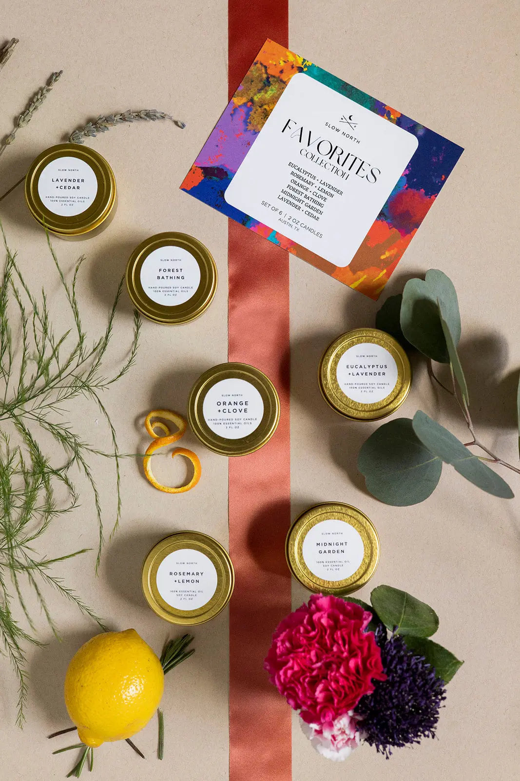 Slow North Favorites Collection: hand-poured soy candles with essential oils, farmhouse decor, lavender, eucalyptus, citrus scents