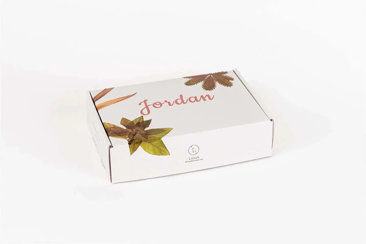 Personalized gift box with dried leaf design, cozy home decor, bath & body care