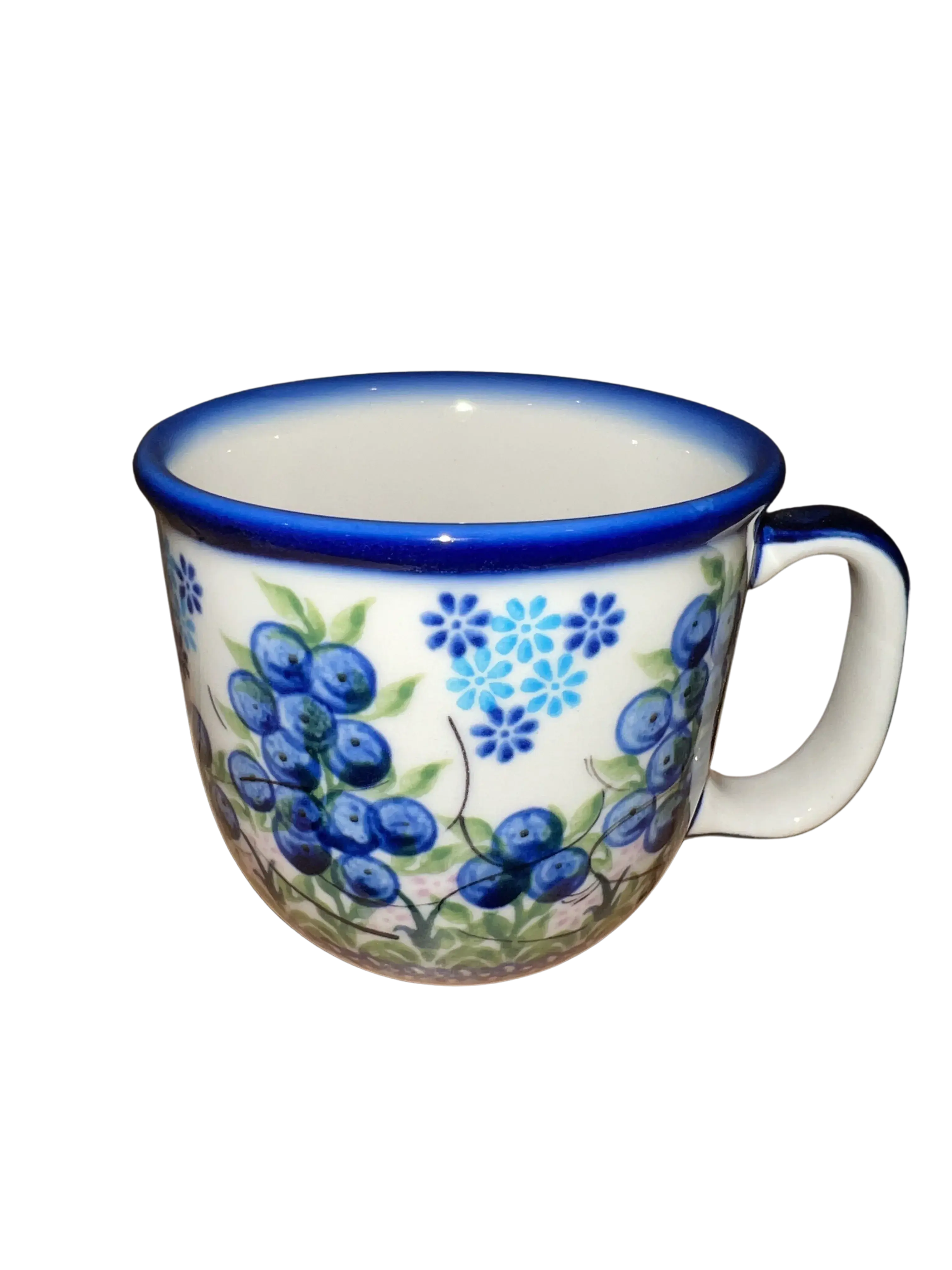 Blueberry floral ceramic mug with farmhouse style design, perfect for cozy home decor and thoughtful gifts