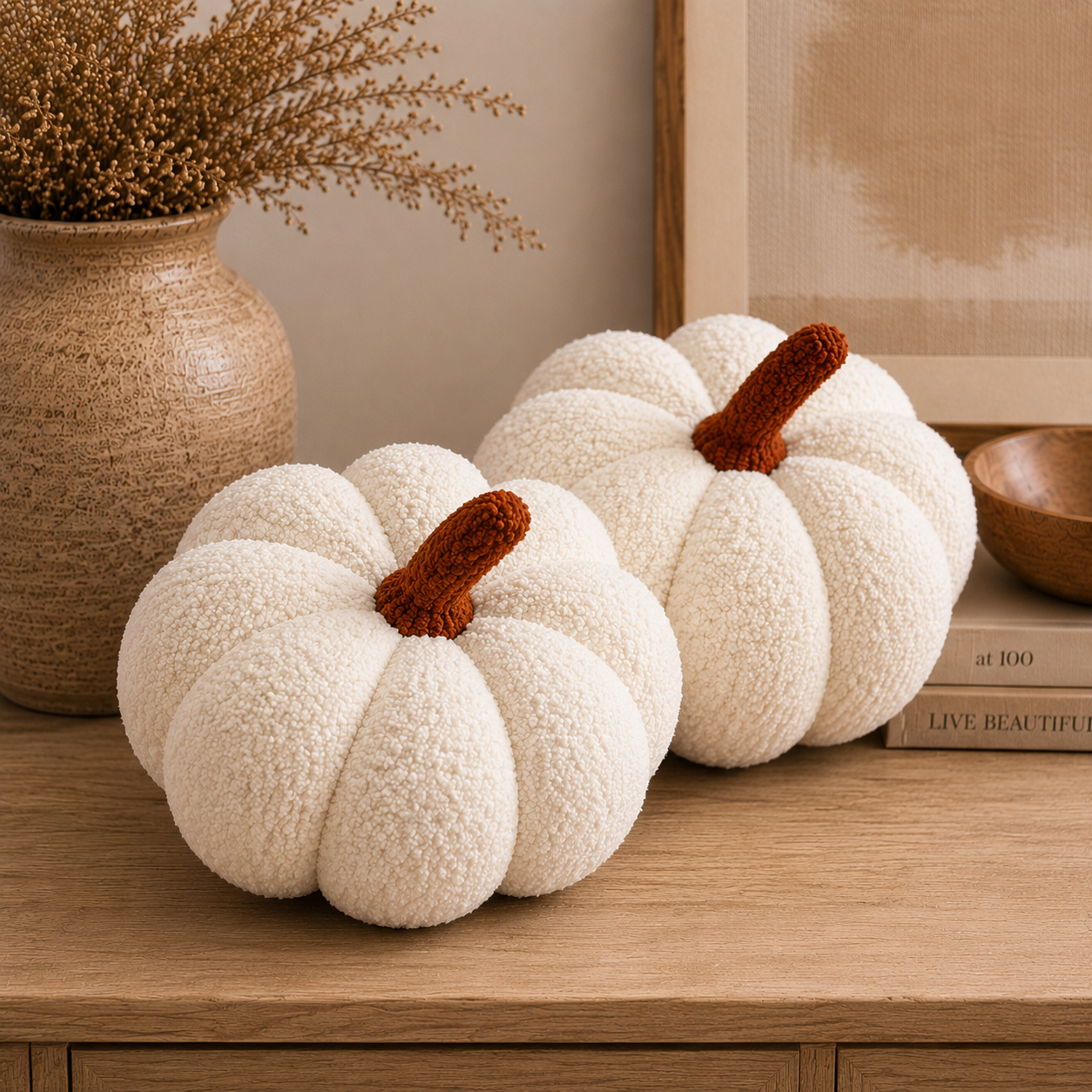 Jumbo Sherpa Ivory Pumpkin Pillow – 11 Inch