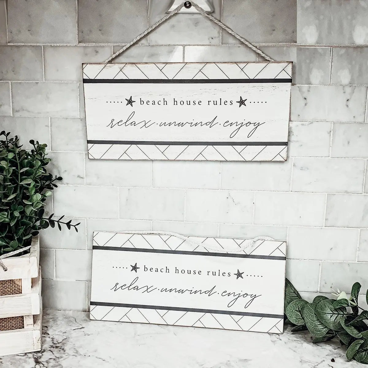 Beach house rules sign with relax unwind enjoy text, farmhouse decor style