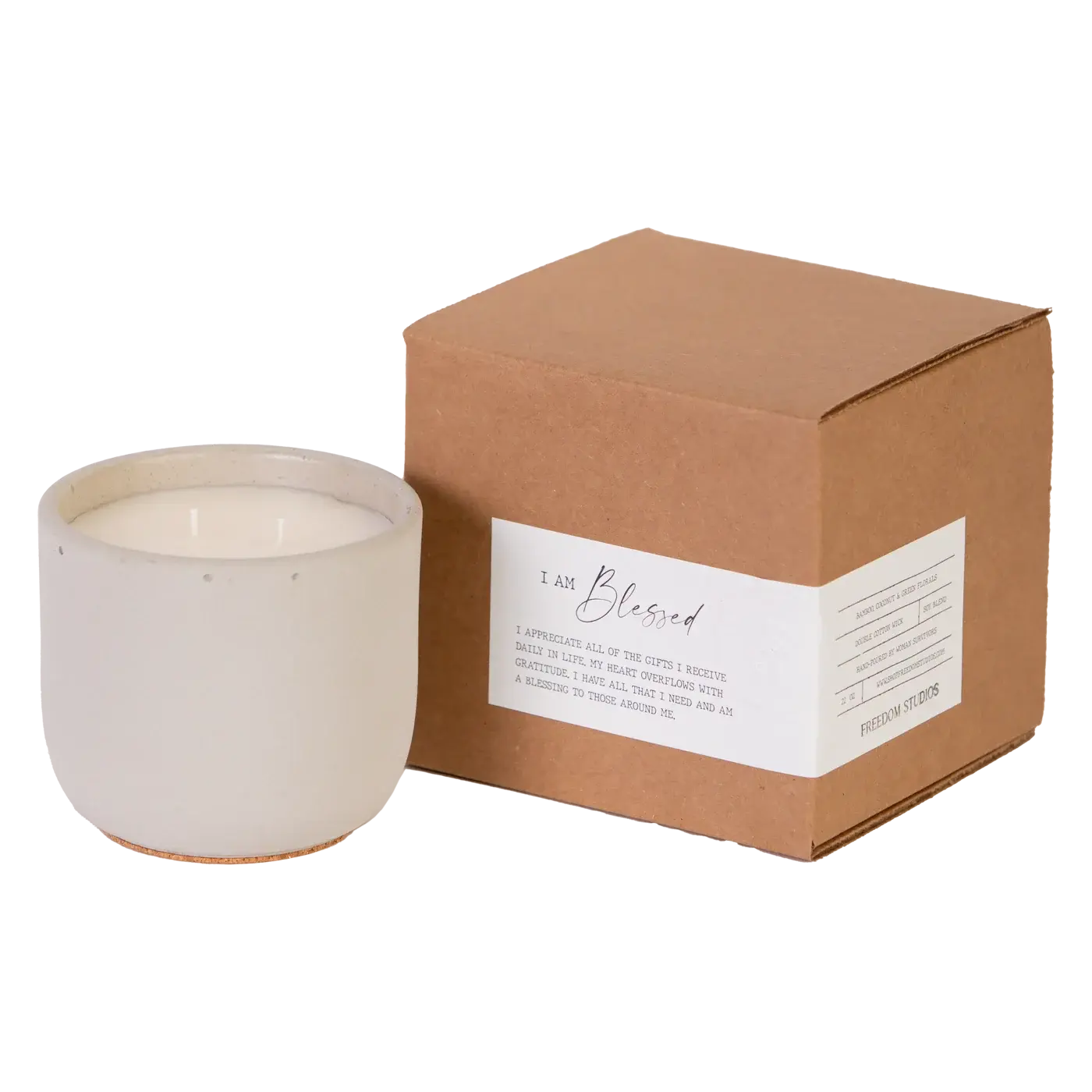 I AM Blessed 22 oz Concrete Candle Freedom Studios