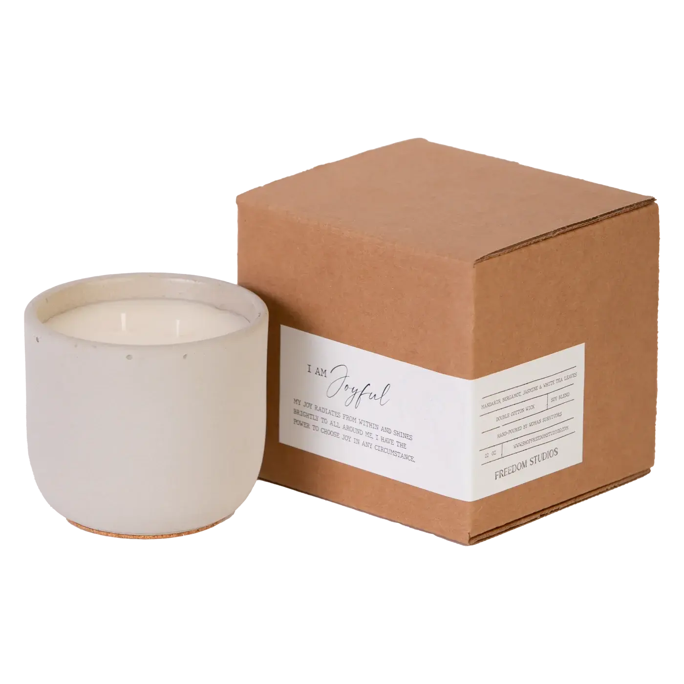 I Am Joyful soy candle in ceramic jar with kraft box, farmhouse home decor, cozy ambiance