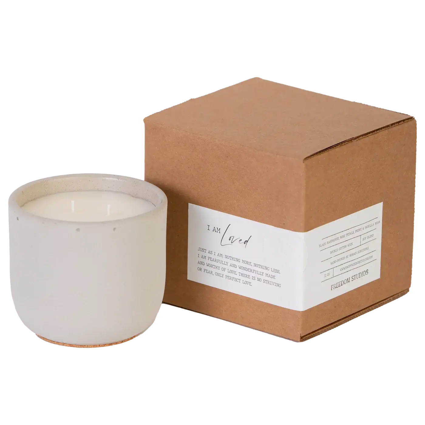 I Am Loved soy candle in ceramic jar with gift box, farmhouse home decor, cozy ambiance