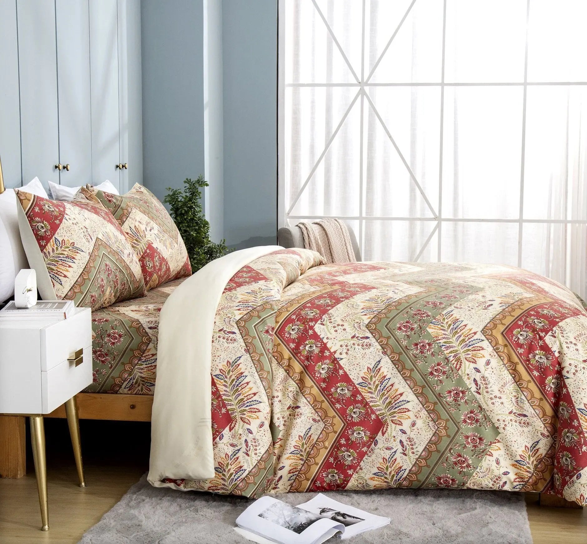 DaDa Bedding Cranberry Sage Floral Chevron Duvet Cover Set DaDalogy Bedding Collection DaDa Bedding Cranberry Sage Floral Chevron Duvet Cover Set DaDalogy Bedding Collection