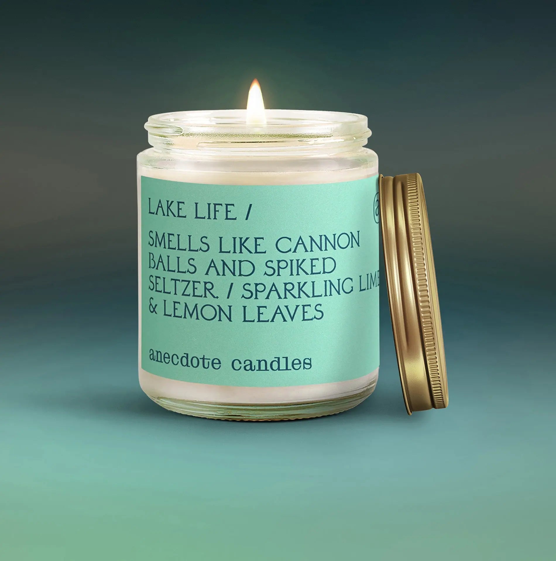 Candle in a jar with a label on a green background